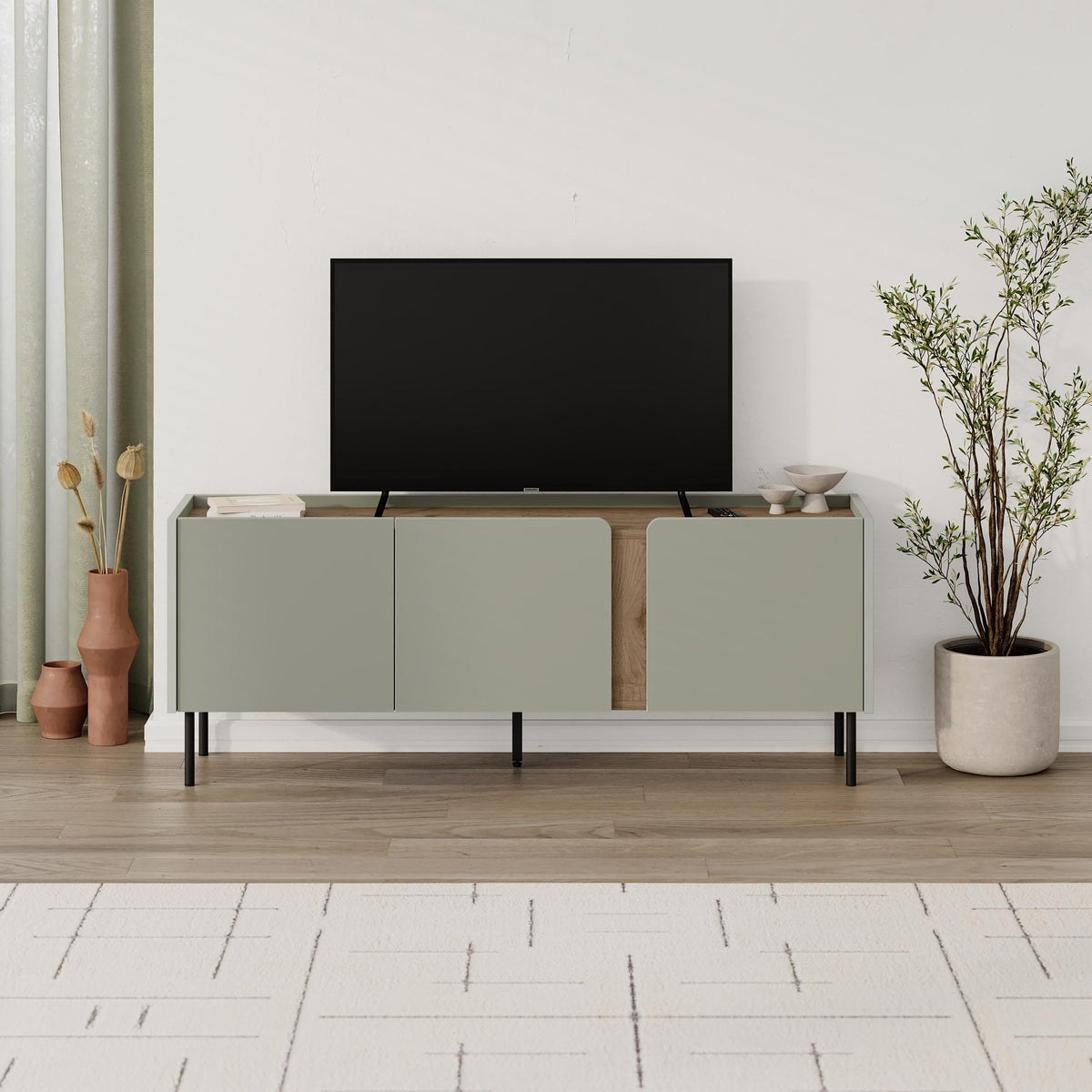 Decortieliving - Norm TV Unit 3 Doors Natural Oak-Sandstone 140 cm