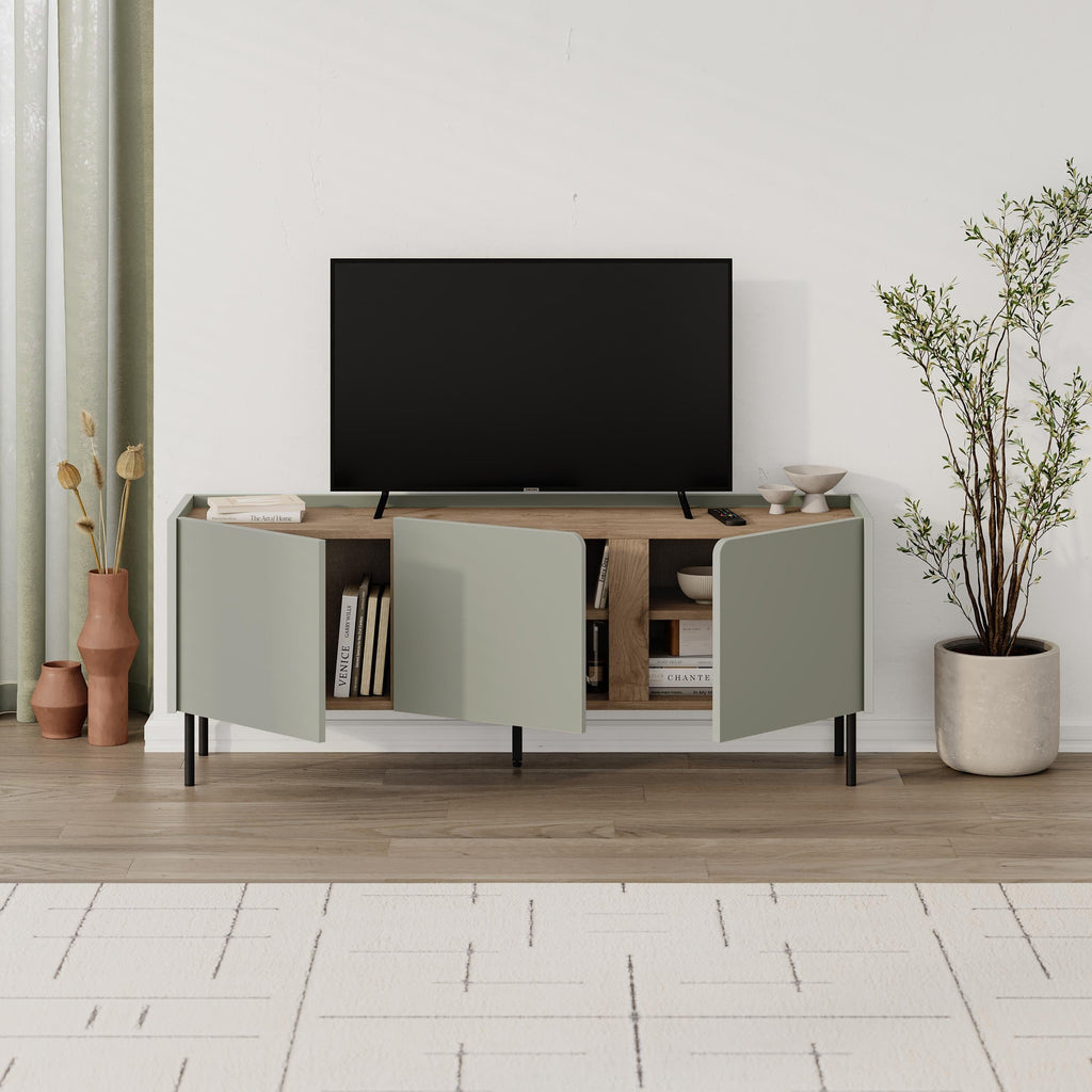 Decortieliving - Norm TV Unit 3 Doors Natural Oak-Sandstone 140 cm