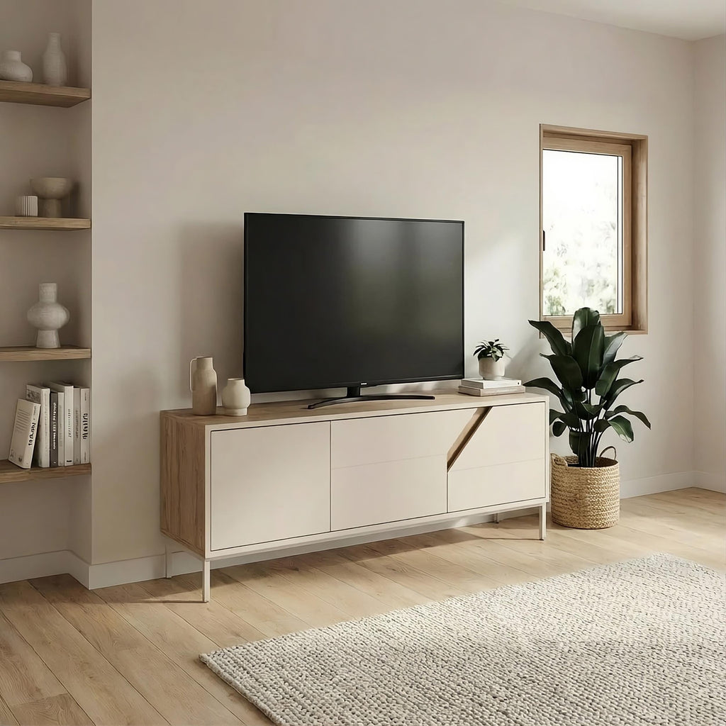 Meuble TV moderne Vesco avec 3 portes de rangement 150cm