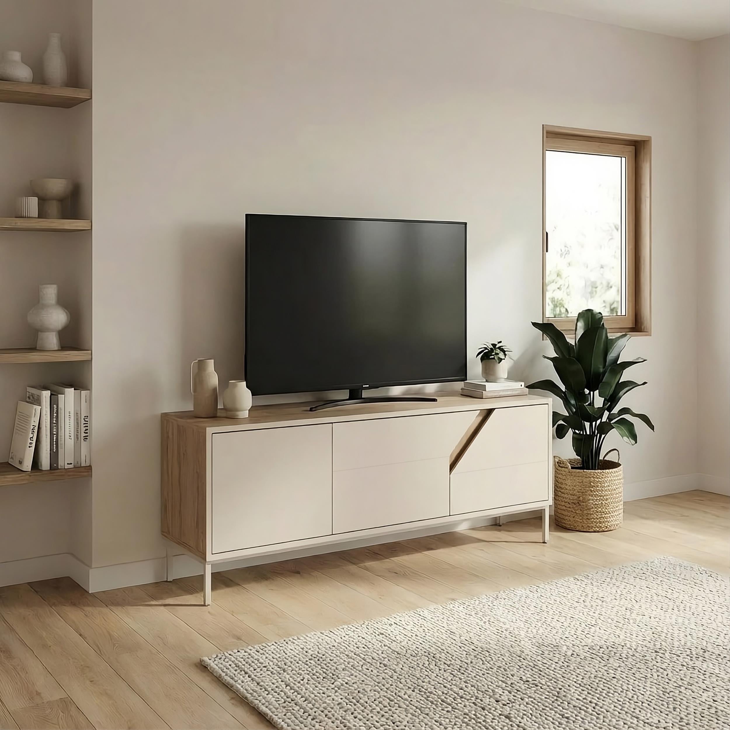 Meuble TV moderne Vesco avec 3 portes de rangement 150cm