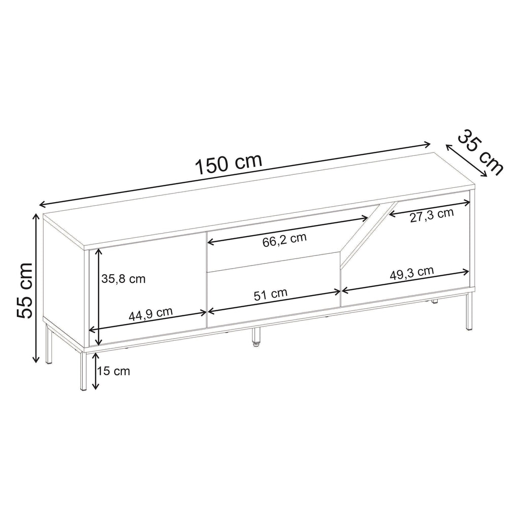 Meuble TV moderne Vesco avec 3 portes de rangement 150cm