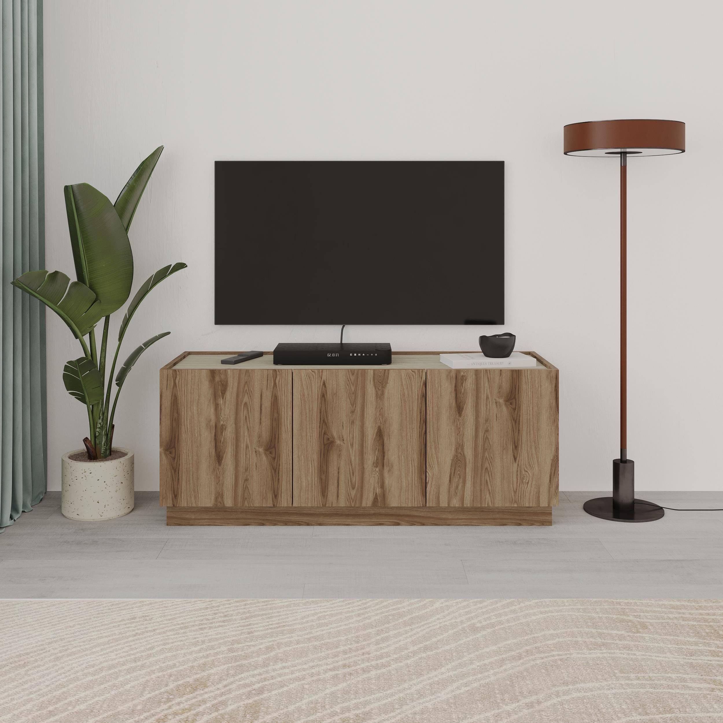 Meuble TV Dione effet chêne et travertin 120 cm
