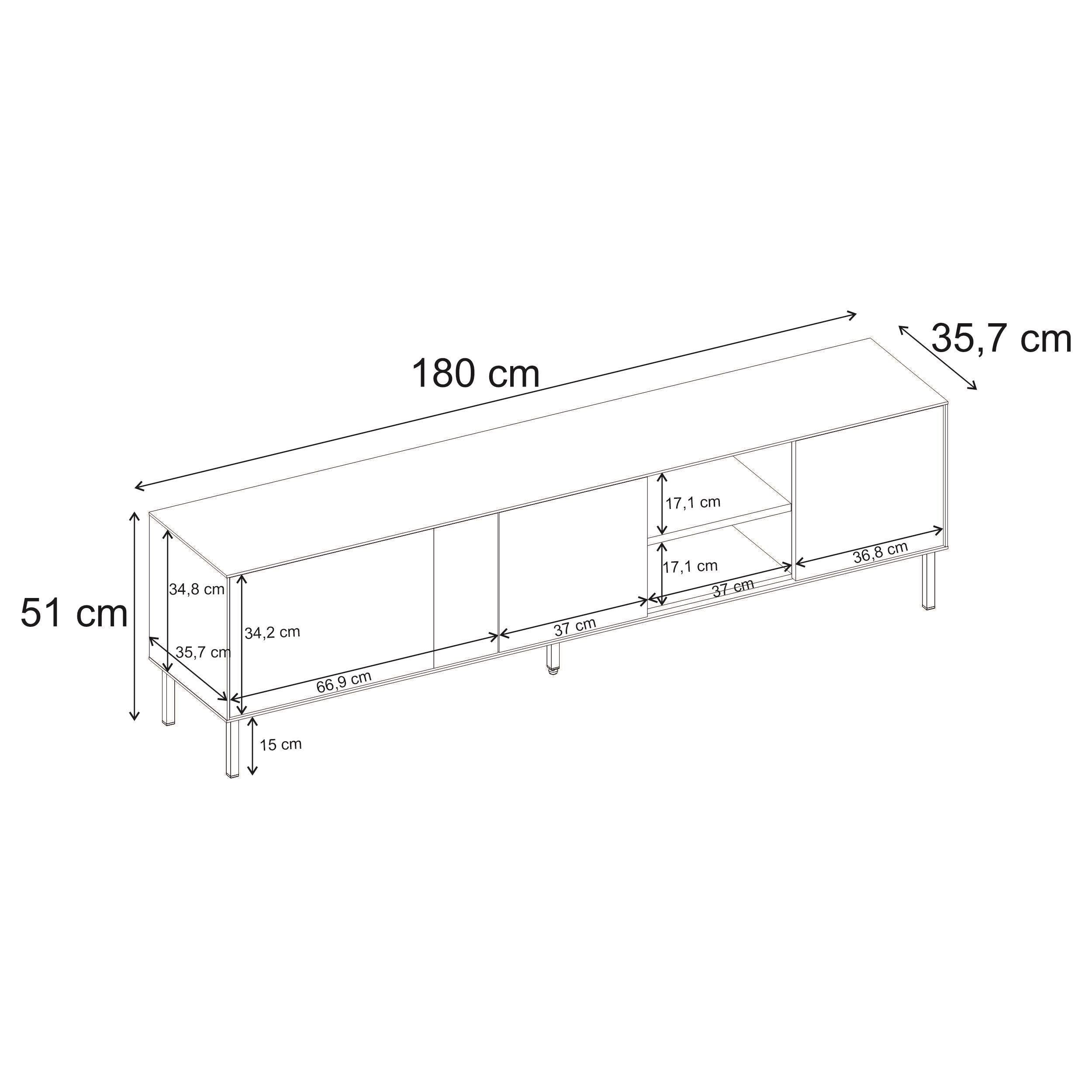 Decortieliving - Vena Tv Unit 3 Doors-Open Shelves 180 cm