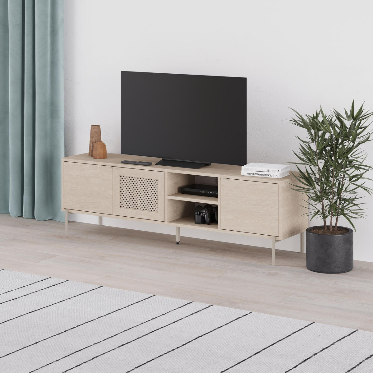 Decortieliving - Inca Modern TV Stand with Laser-Cut Door Sonoma Oak 164 cm