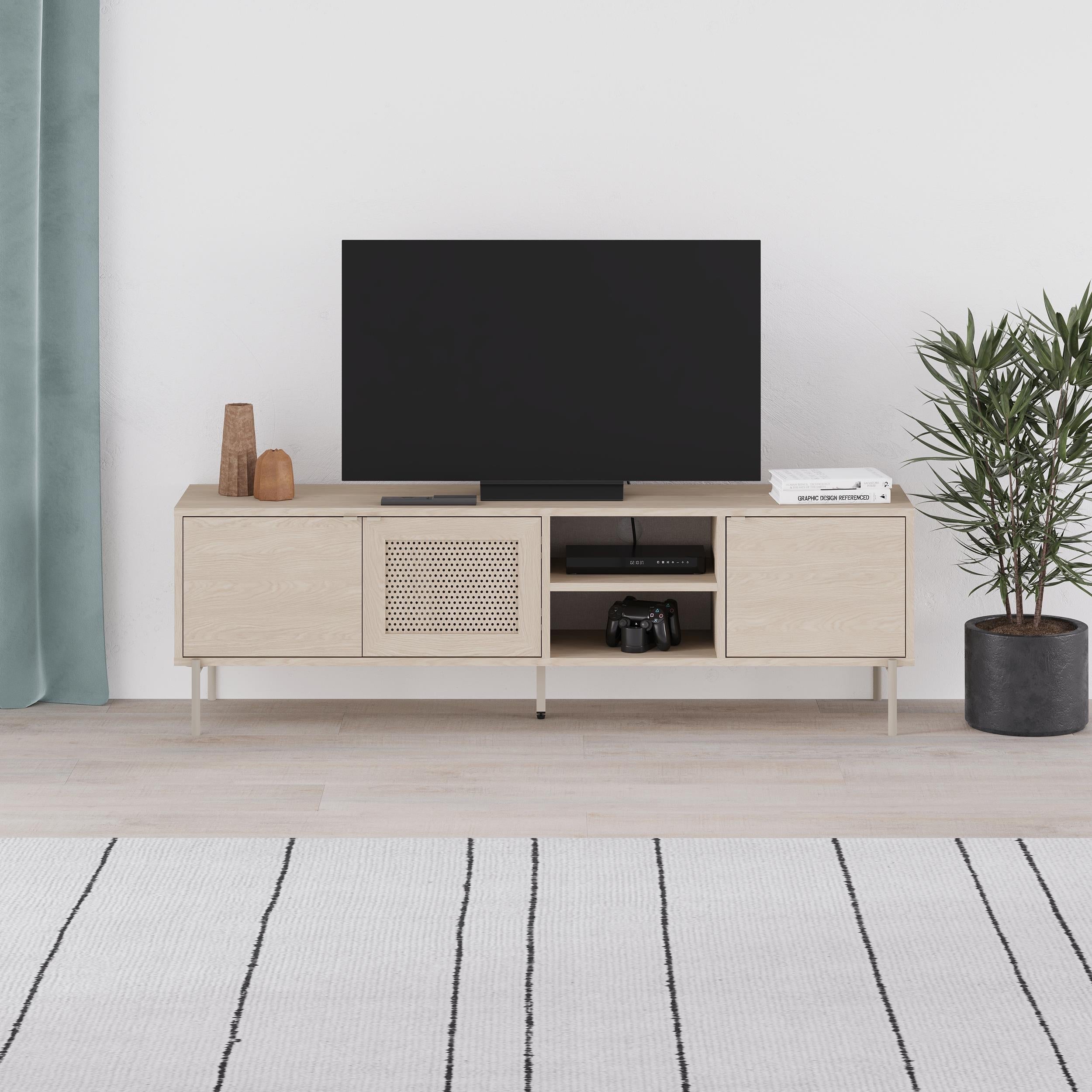 Decortieliving - Inca Modern TV Stand with Laser-Cut Door Sonoma Oak 164 cm