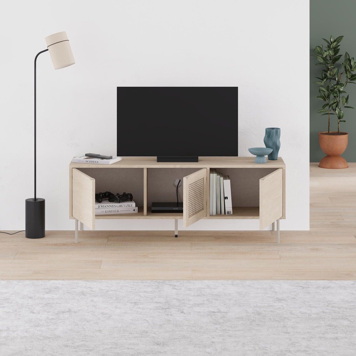 Decortieliving - Inca Modern TV Stand with Laser-Cut Door Sonoma Oak 140 cm