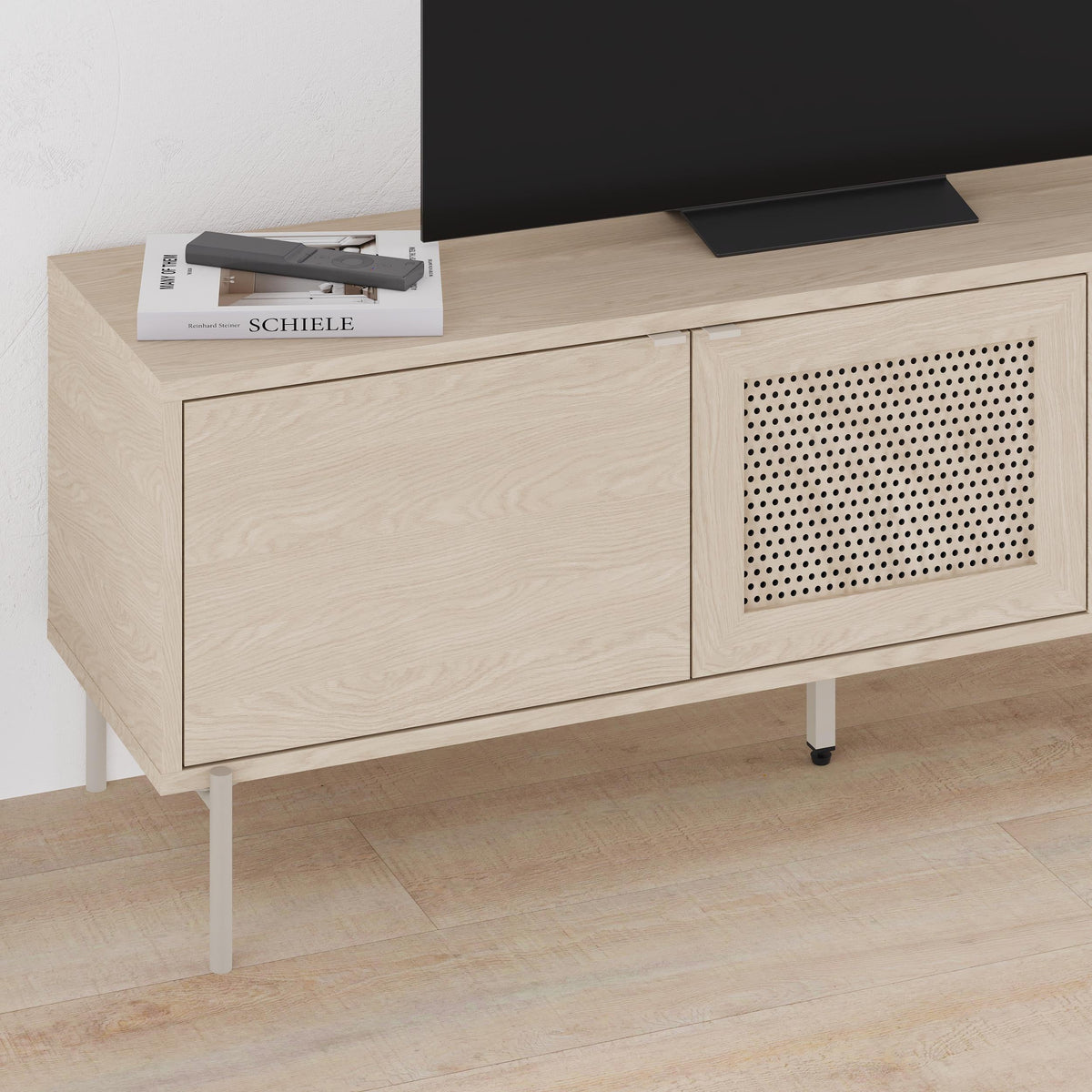 Decortieliving - Inca Modern TV Stand with Laser-Cut Door Sonoma Oak 140 cm