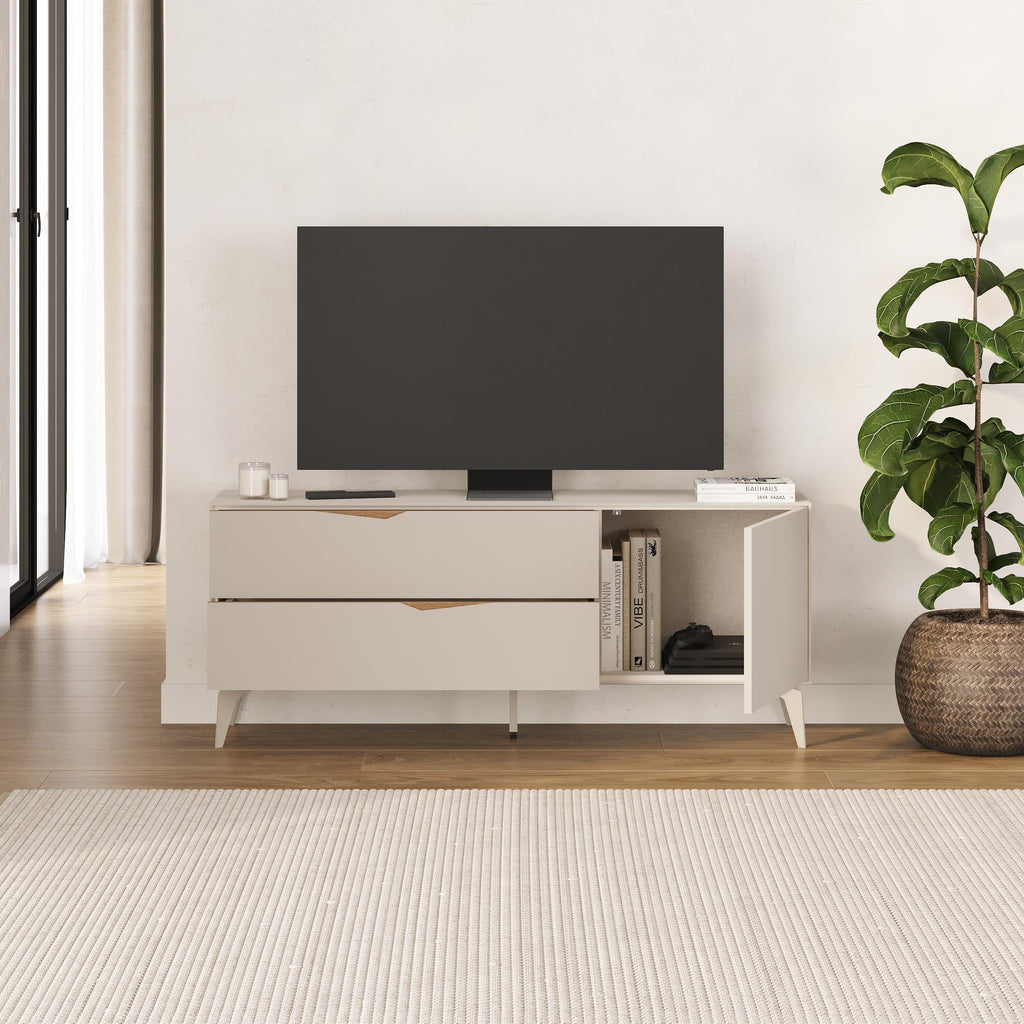 Decortieliving - Jaden TV Unit 2 Drawers 1 Door Sandstone 150 x 35 x 61 cm