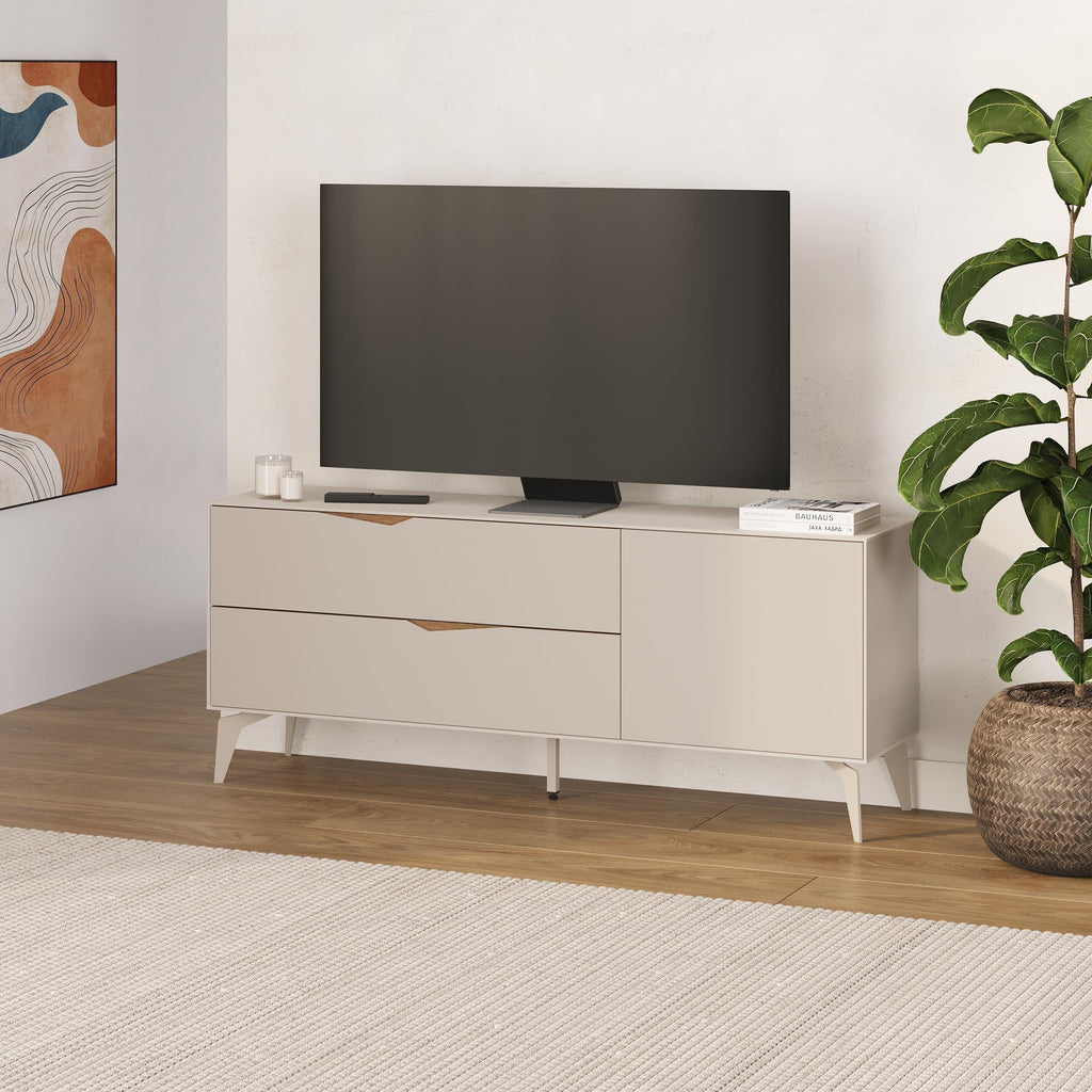 Decortieliving - Jaden TV Unit 2 Drawers 1 Door Sandstone 150 x 35 x 61 cm