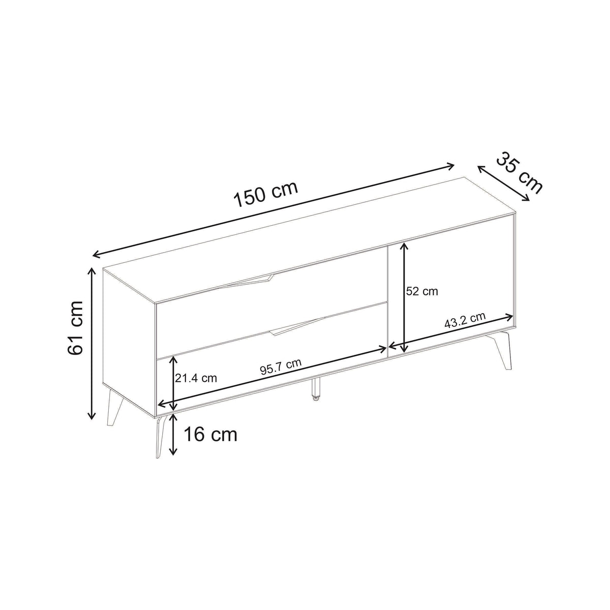 Decortieliving - Jaden TV Unit 2 Drawers 1 Door Sandstone 150 x 35 x 61 cm