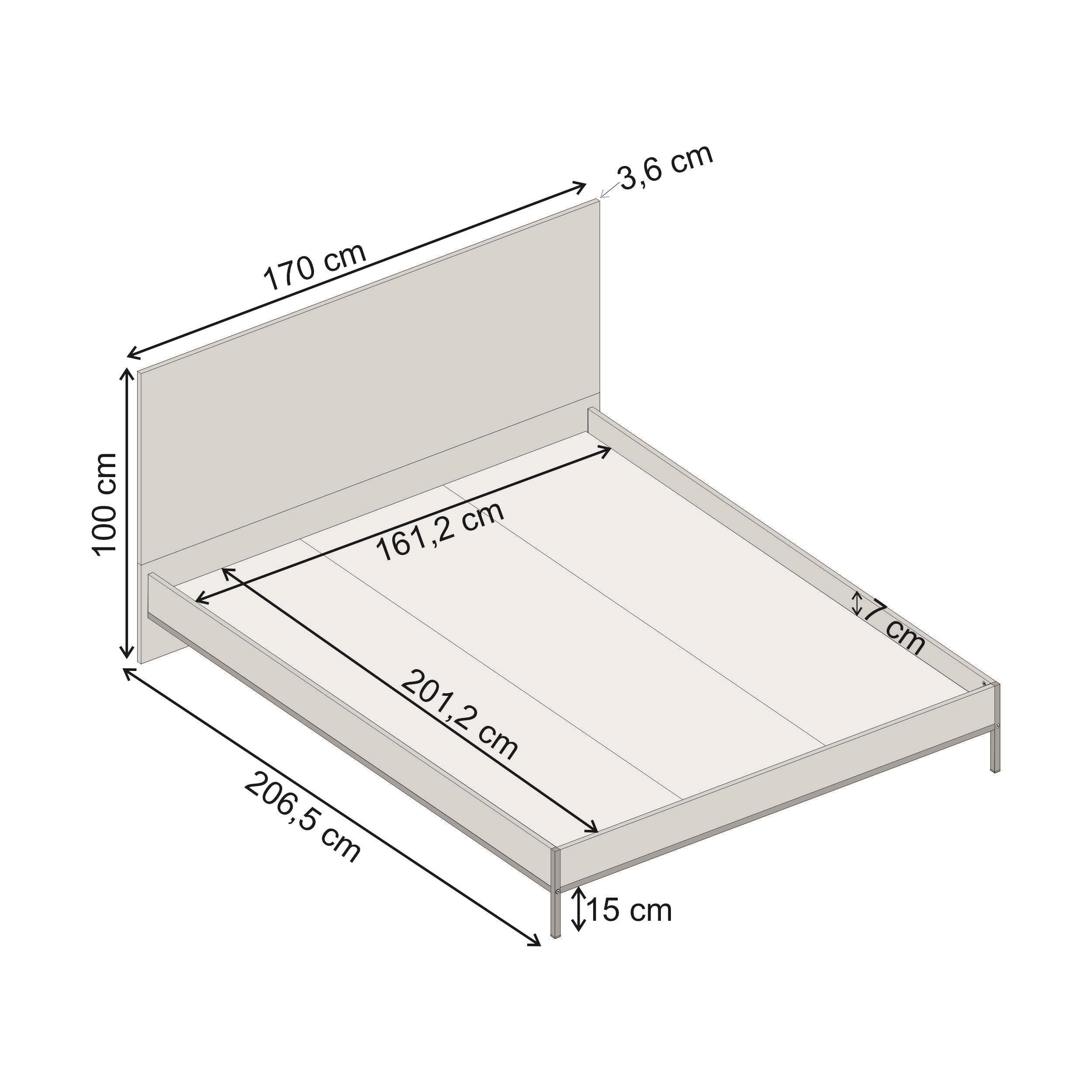 Cadre de lit Mars finition Chêne Whiskey L 206,5 cm