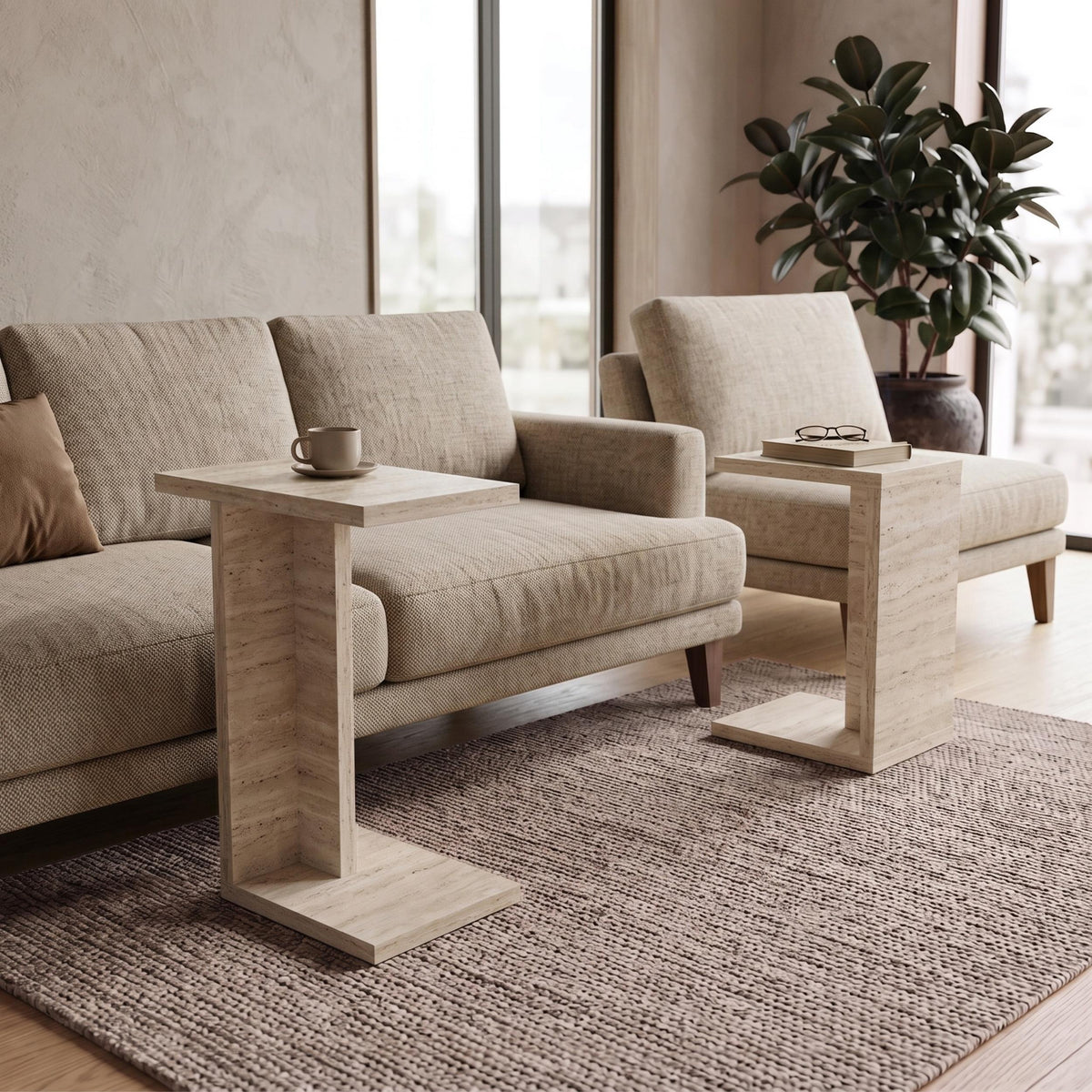 Decortieliving - Nero C-Shaped 2-Part Side Table Set