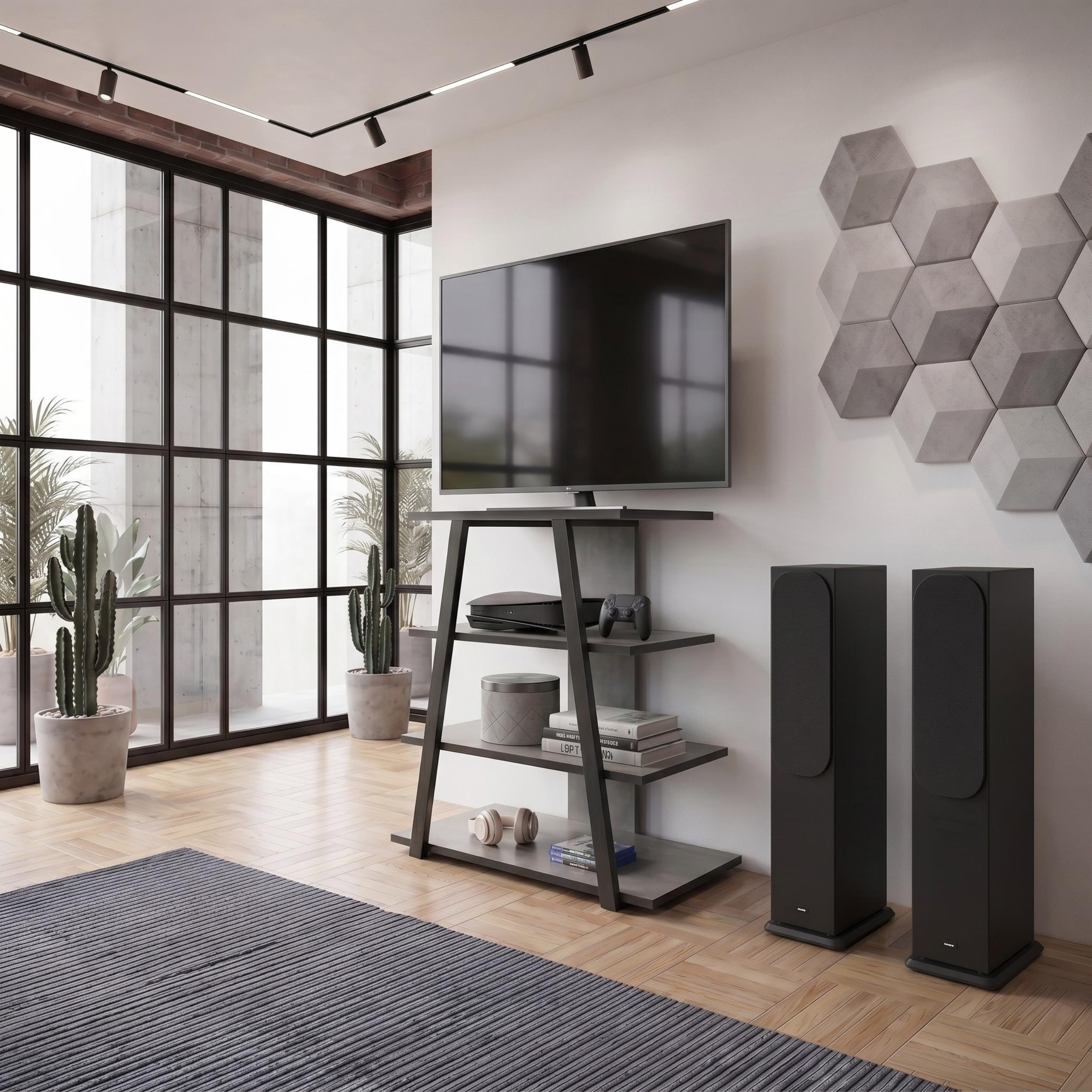 Meuble TV Lyno d'angle avec étagères ouvertes