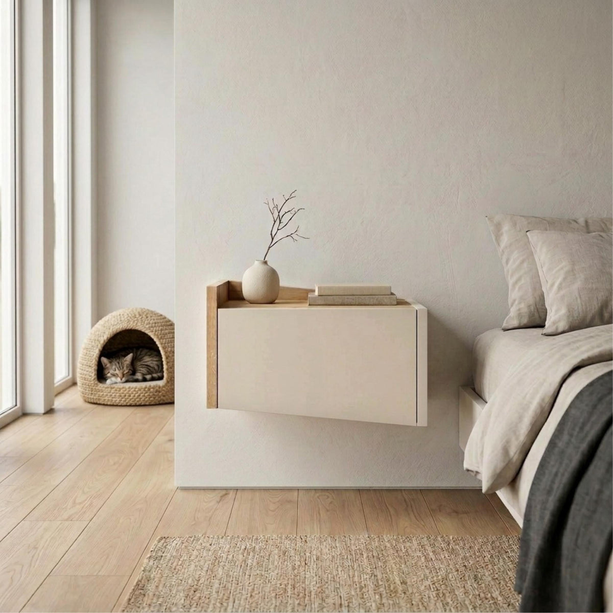 Decortieliving - Diago Floating Bedside Table with Drawer and Top Shelf - Left