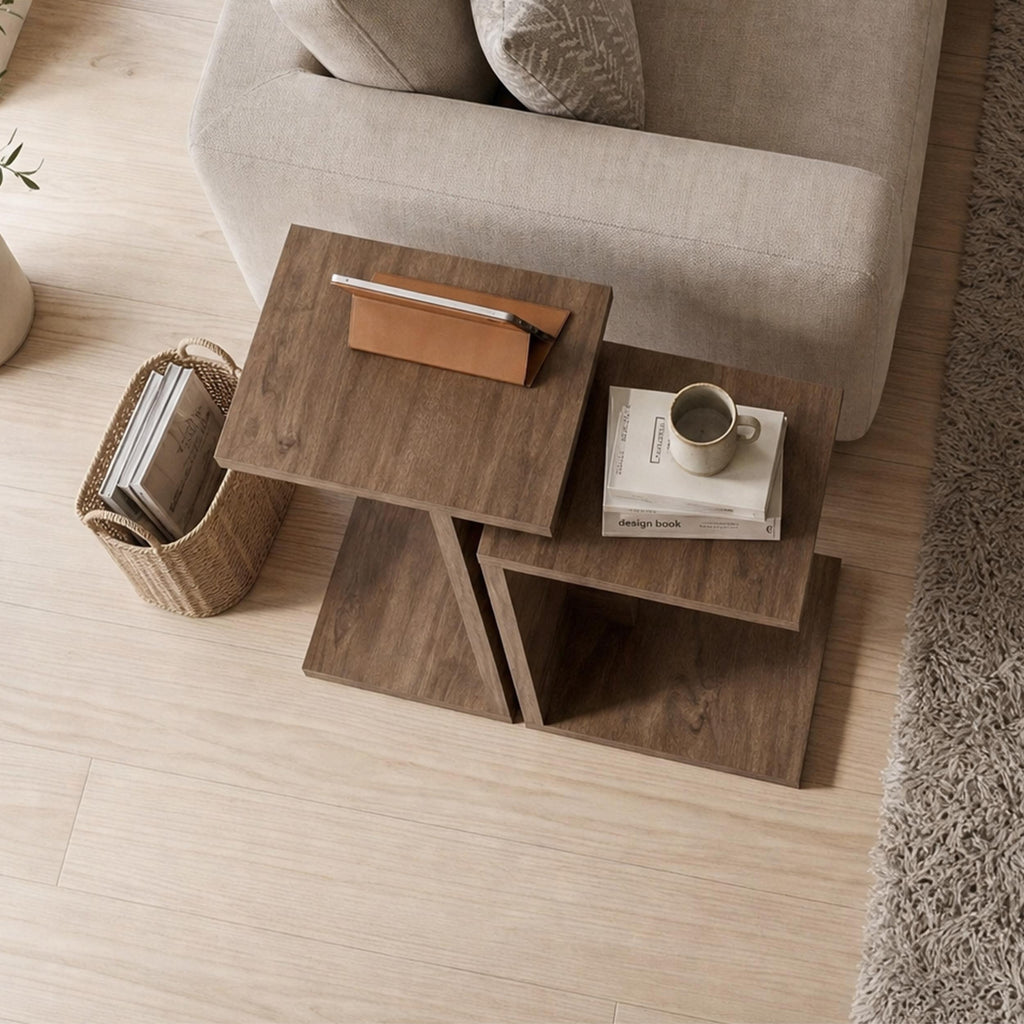 Decortieliving - Nero C-Shaped 2-Part Side Table Set