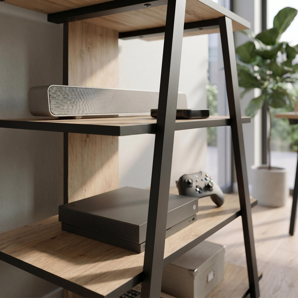 Meuble TV Lyno d'angle avec étagères ouvertes