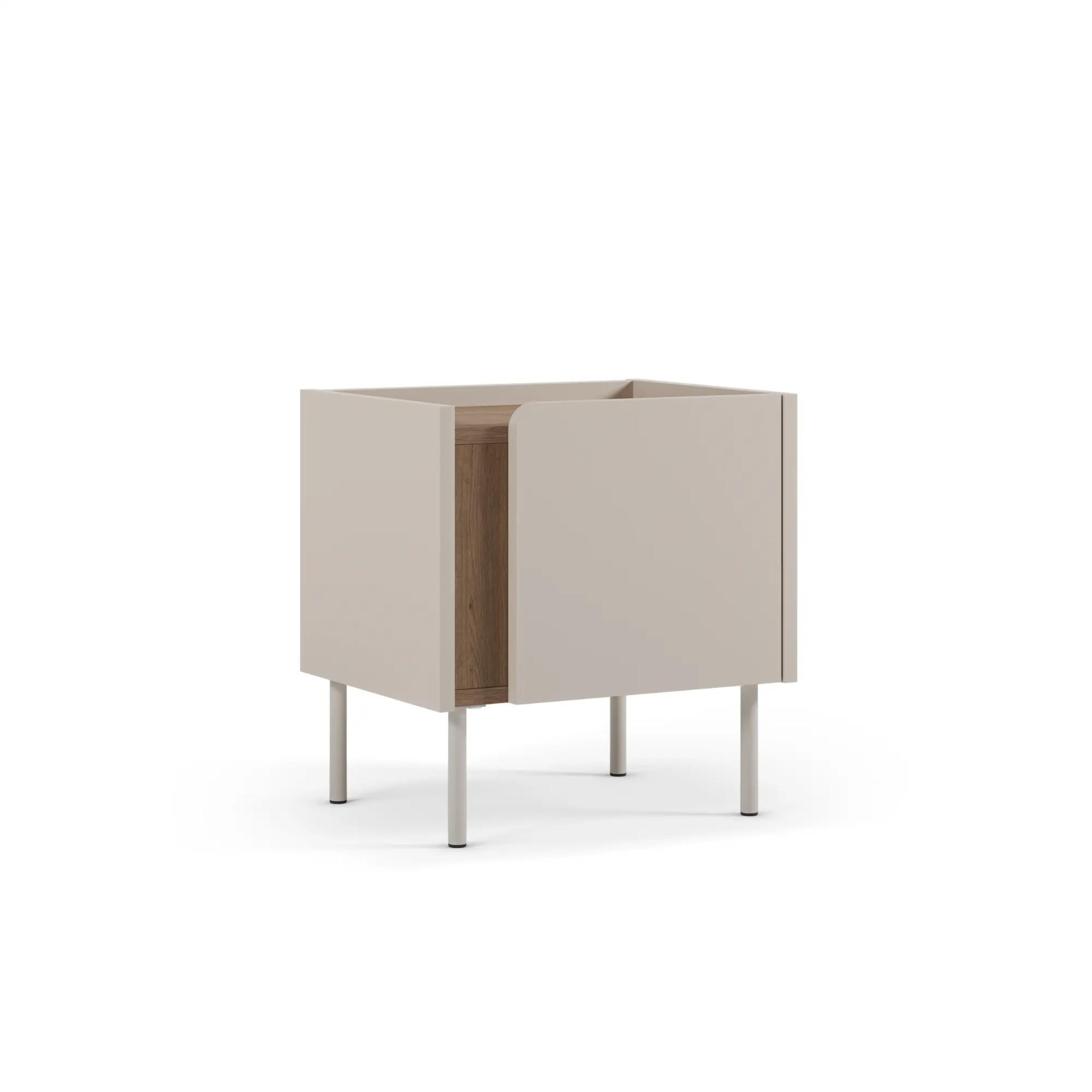 Table de chevet Norm moderne avec rangement à porte à fermeture douce et pieds en métal
