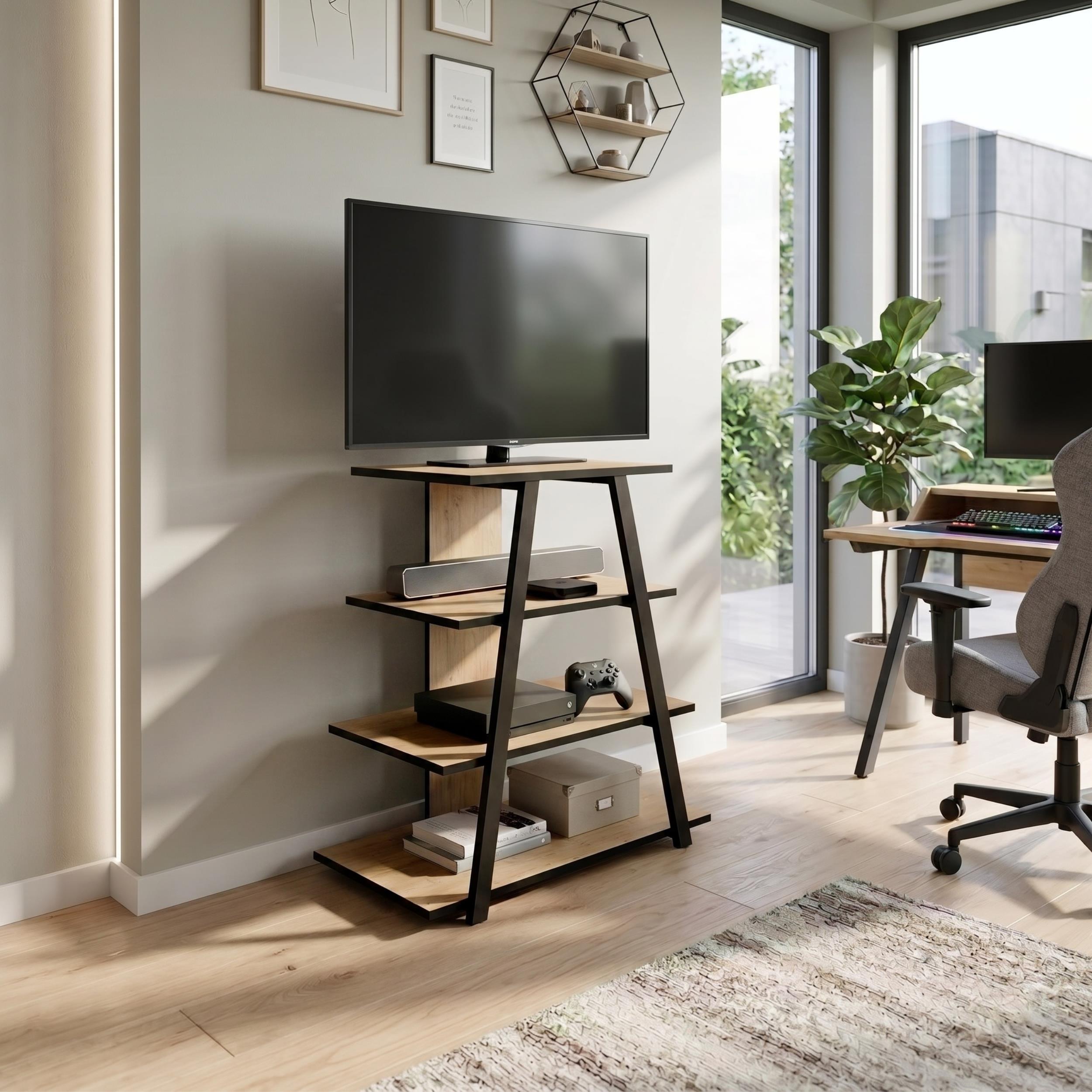 Meuble TV Lyno d'angle avec étagères ouvertes