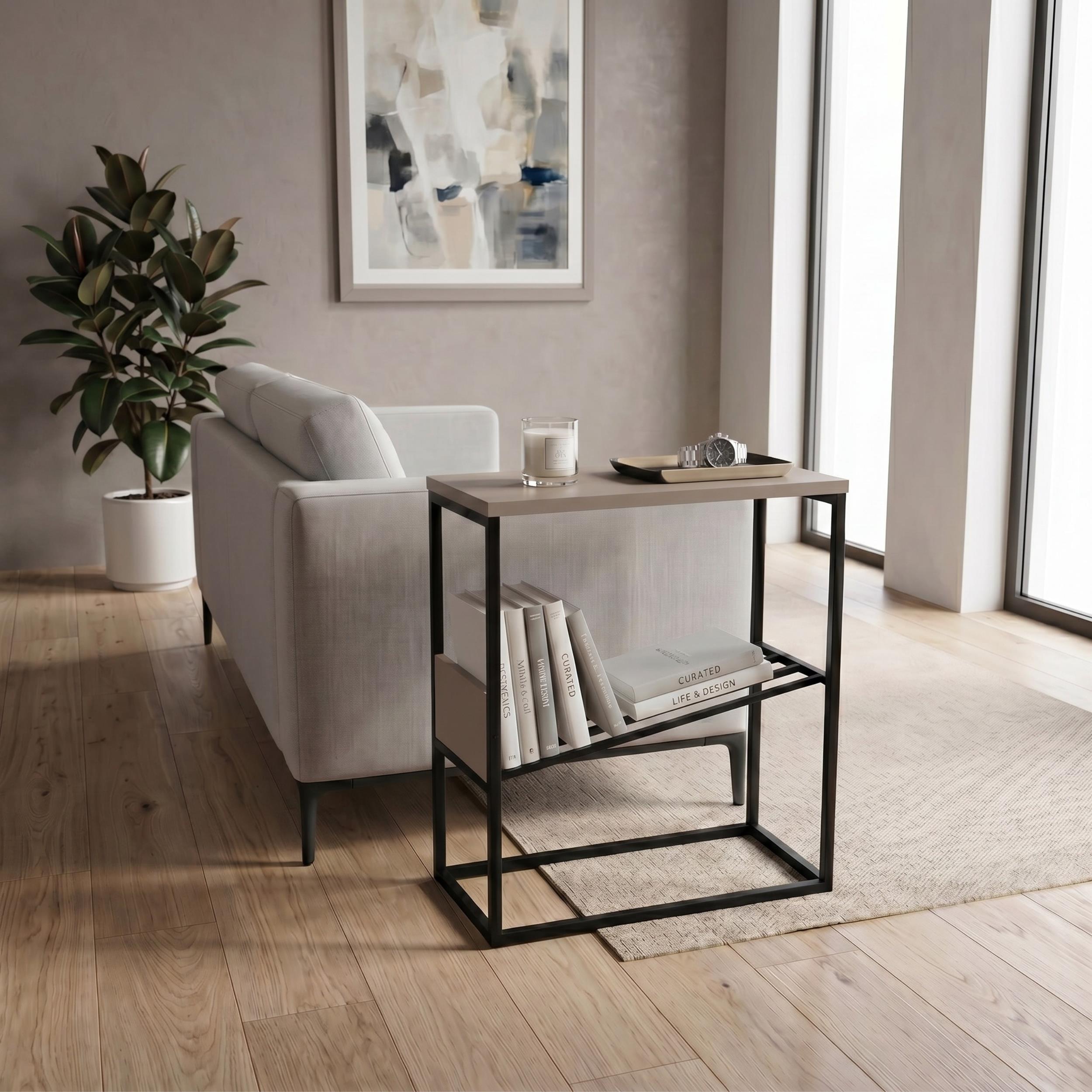 Table d'appoint moderne Tenol avec étagère métallique inclinée