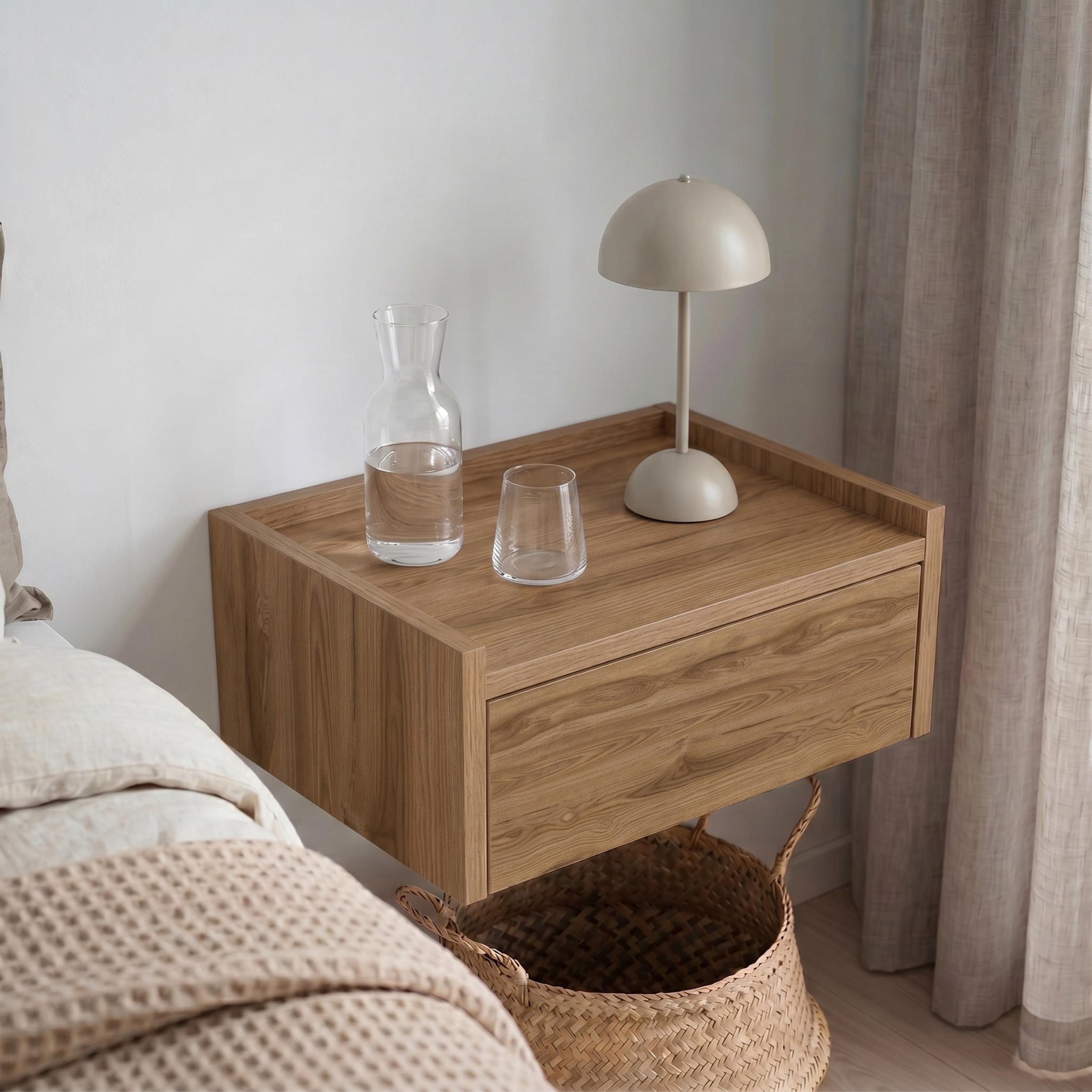 Decortieliving - Brisa Floating Bedside Table with Drawer and Top Shelf