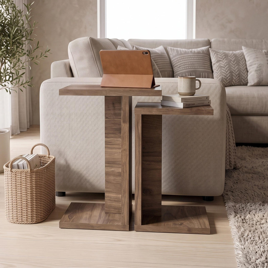 Decortieliving - Nero C-Shaped 2-Part Side Table Set