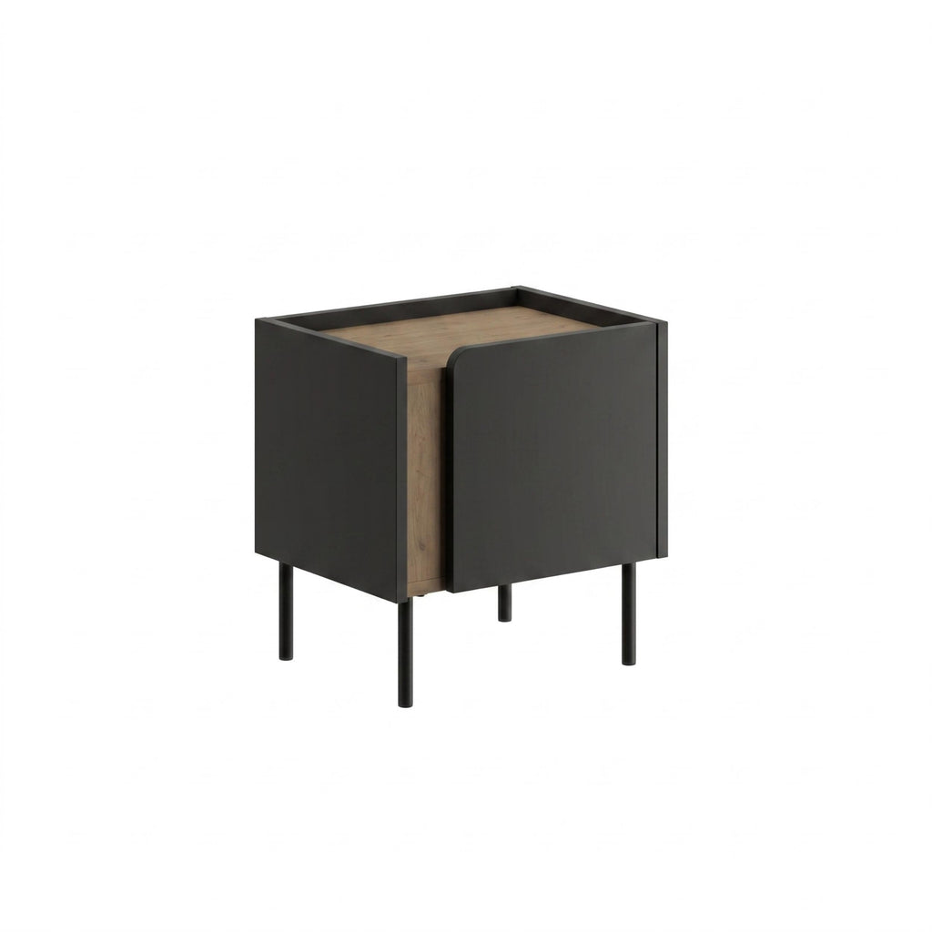 Table de chevet Norm moderne avec rangement à porte à fermeture douce et pieds en métal