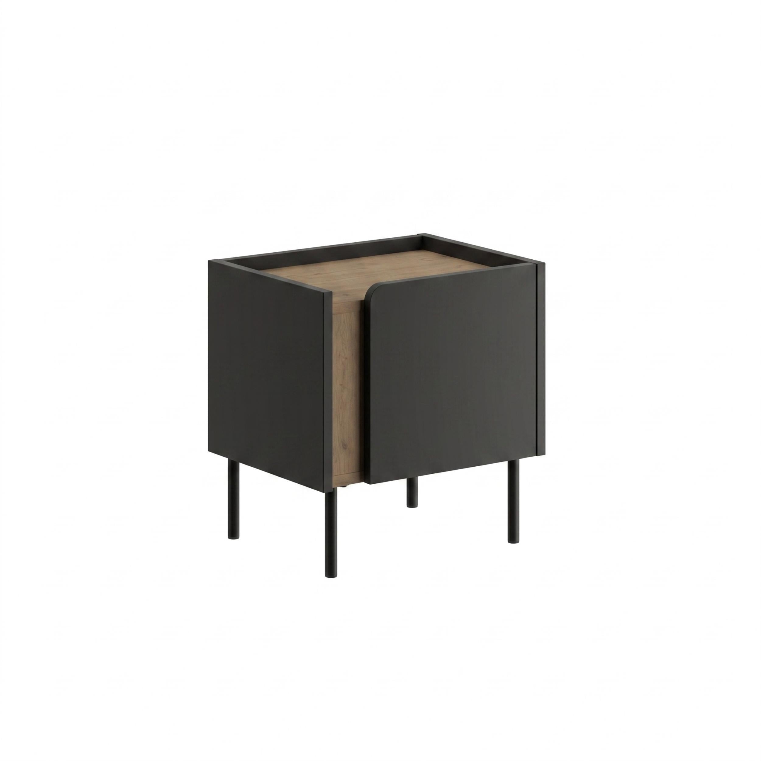 Table de chevet Norm moderne avec rangement à porte à fermeture douce et pieds en métal