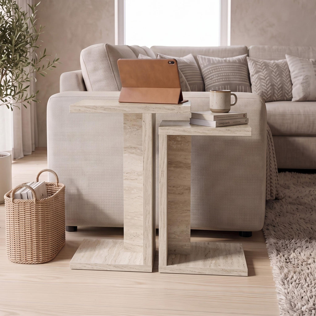 Decortieliving - Nero C-Shaped 2-Part Side Table Set