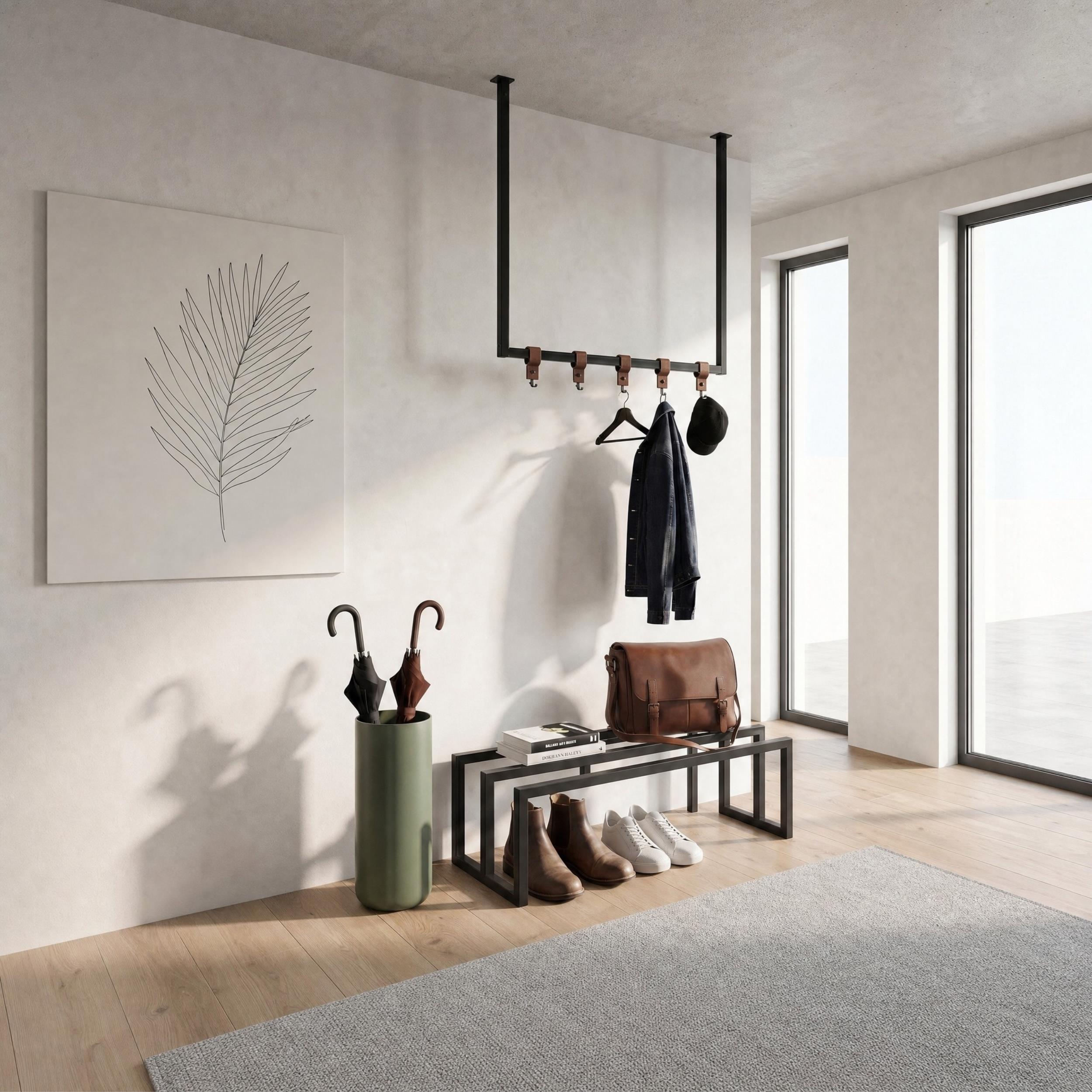 Decortieliving - Roya Hall Set Shoe Rack, 5 Metal Hook Wall Rail Black 72 x 30 x 50.2 cm
