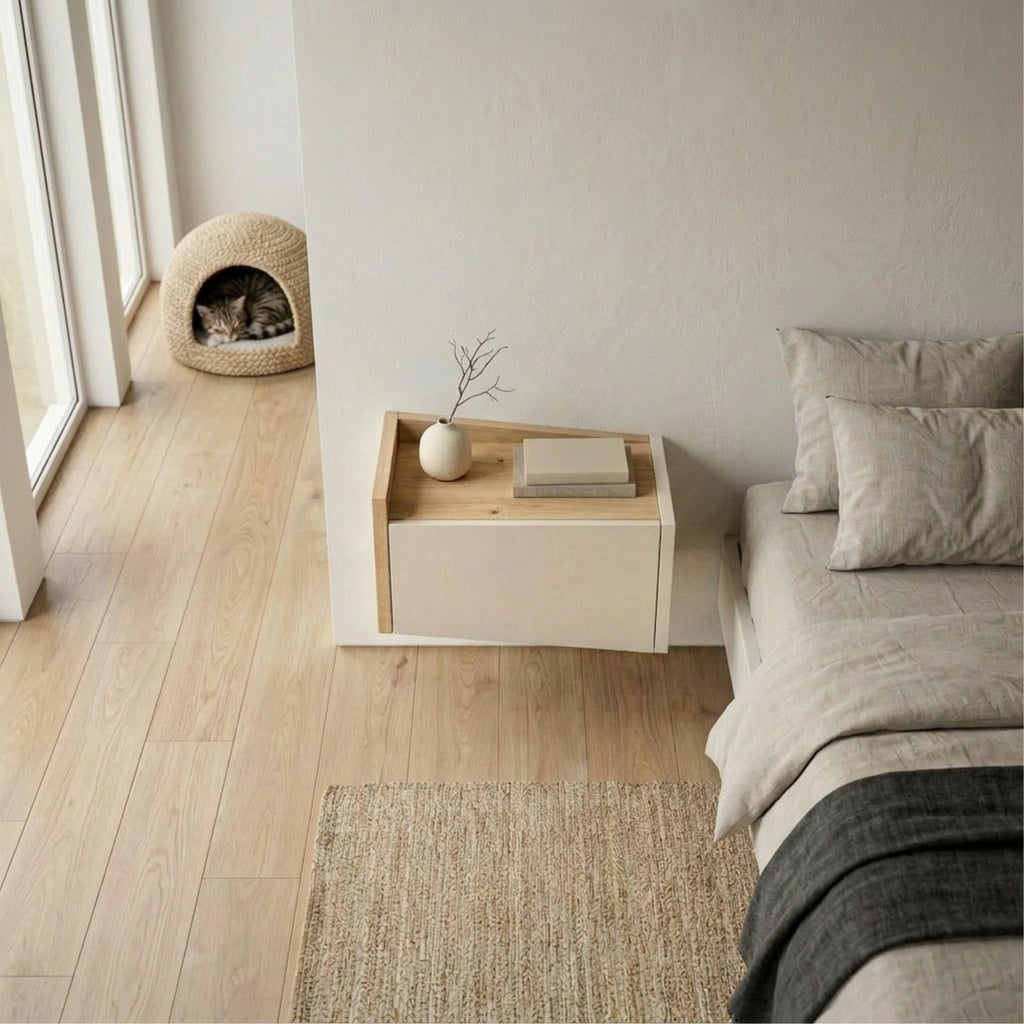 Decortieliving - Diago Floating Bedside Table with Drawer and Top Shelf - Left