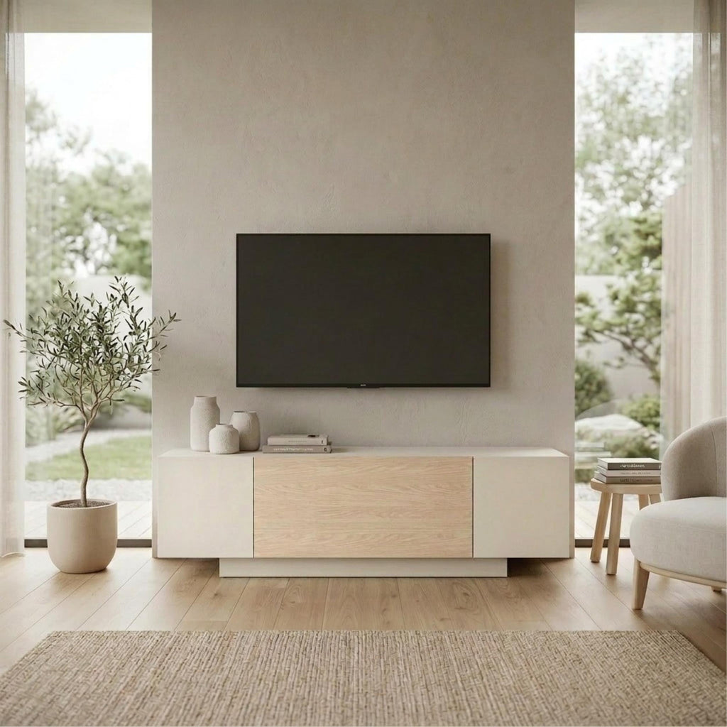 Decortieliving - Victor TV Unit Sandstone-Sonoma Oak-White 150 x 37 x 45.5 cm