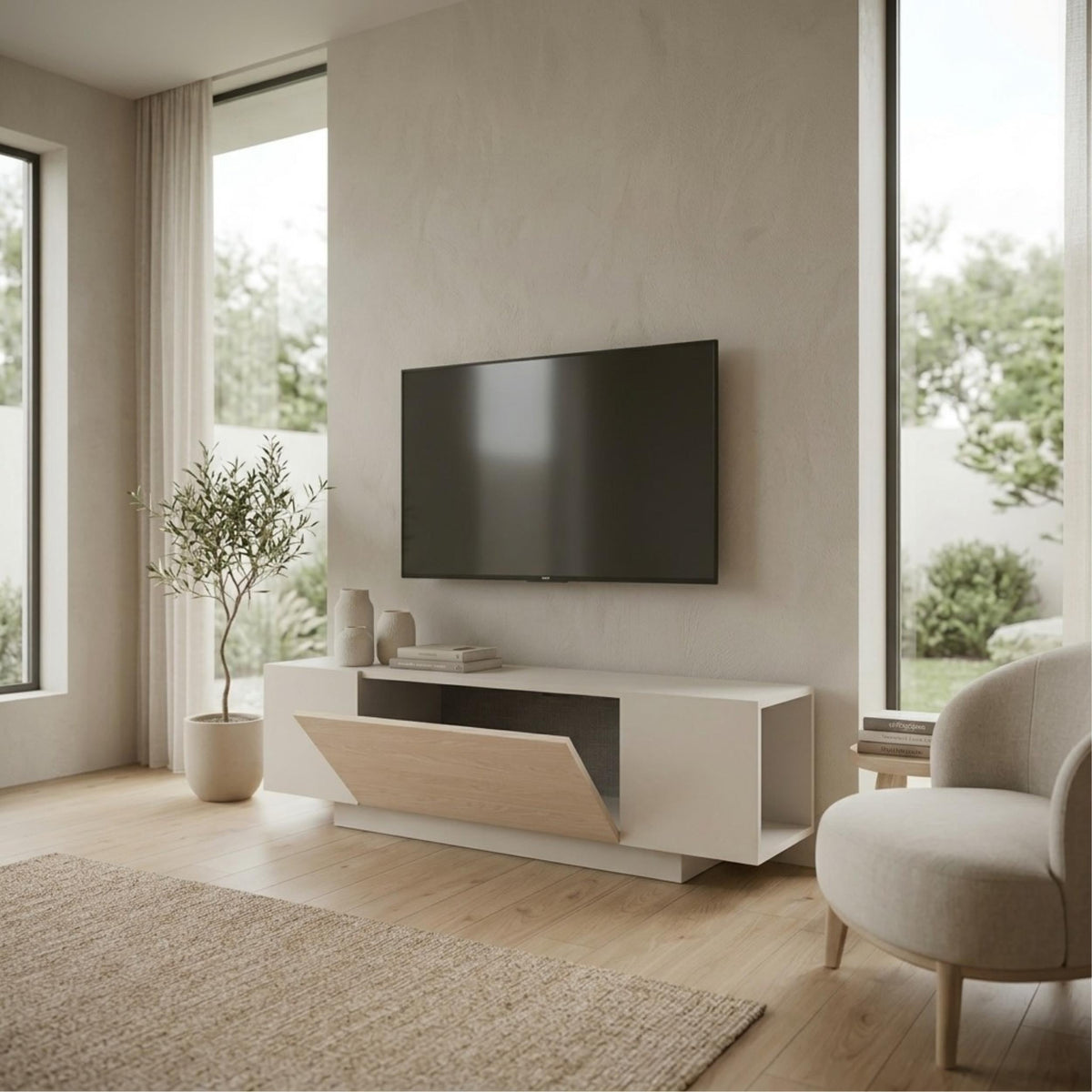 Decortieliving - Victor TV Unit Sandstone-Sonoma Oak-White 150 x 37 x 45.5 cm