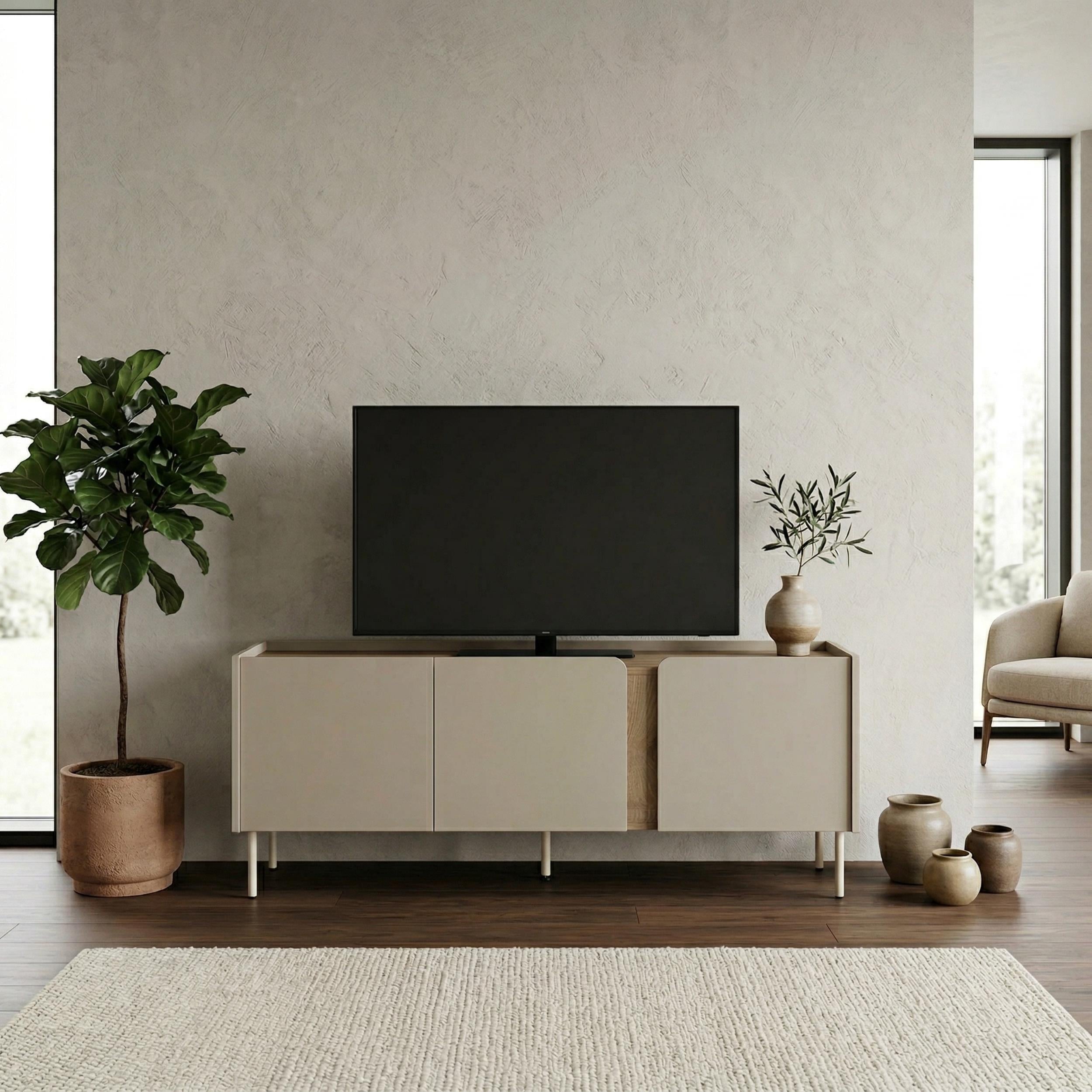 Decortieliving - Norm TV Unit 3 Doors Natural Oak-Sandstone 140 cm