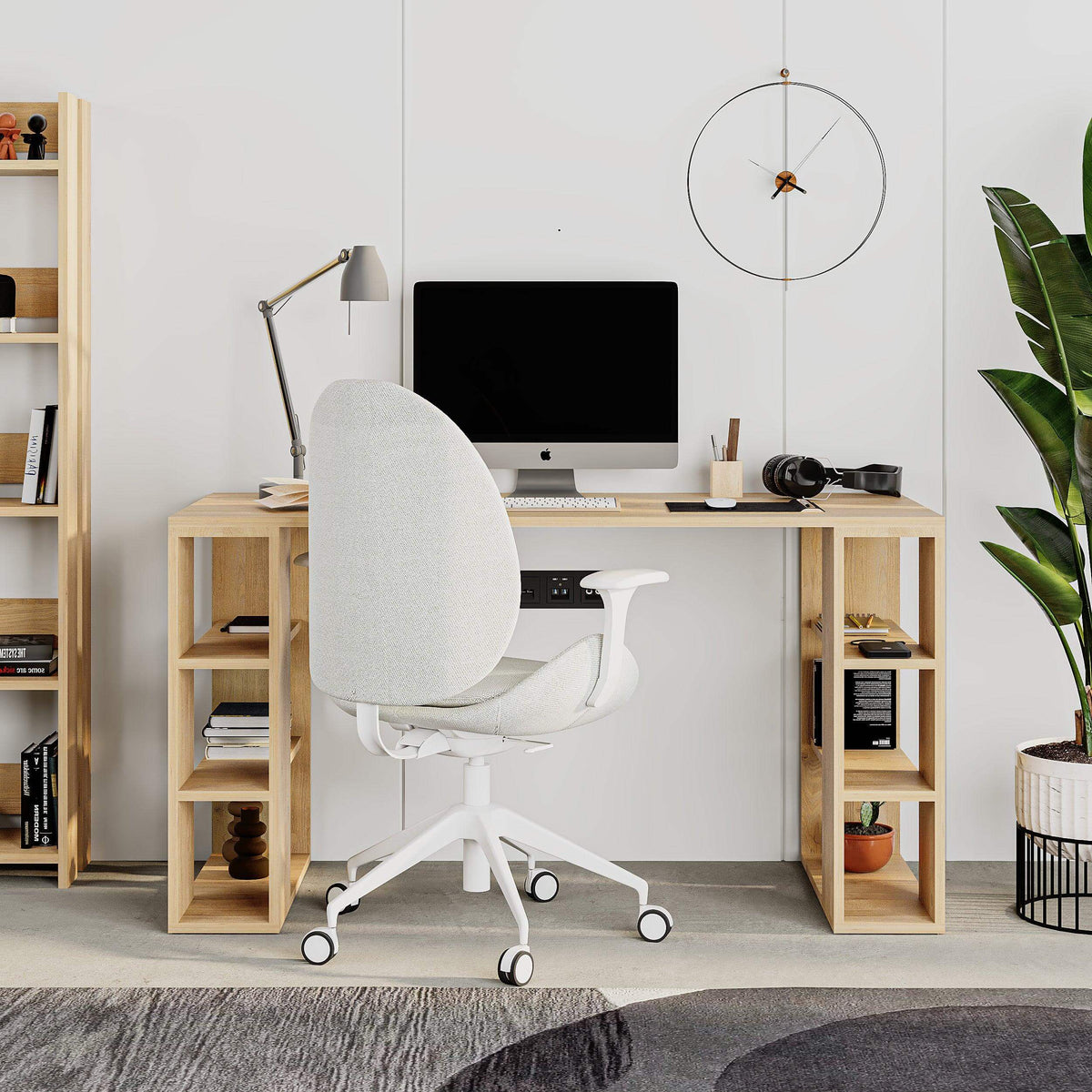 Decortieliving - Colmar Modern Desk With Bookshelf Legs Width 140cm