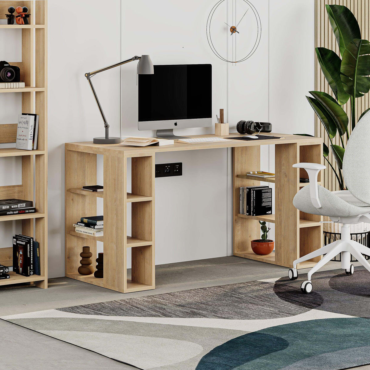 Decortieliving - Colmar Modern Desk With Bookshelf Legs Width 140cm