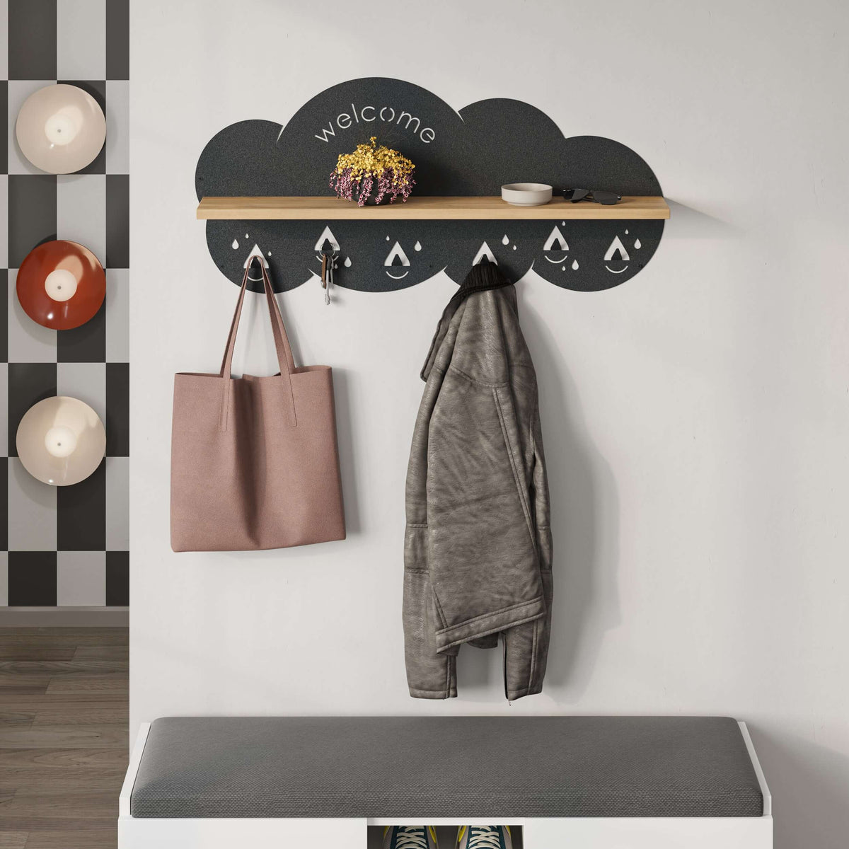 Decortieliving - Cloudy Modern Wall Mounted Hanger Unit With Shelf