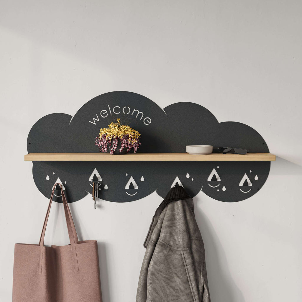 Decortieliving - Cloudy Modern Wall Mounted Hanger Unit With Shelf