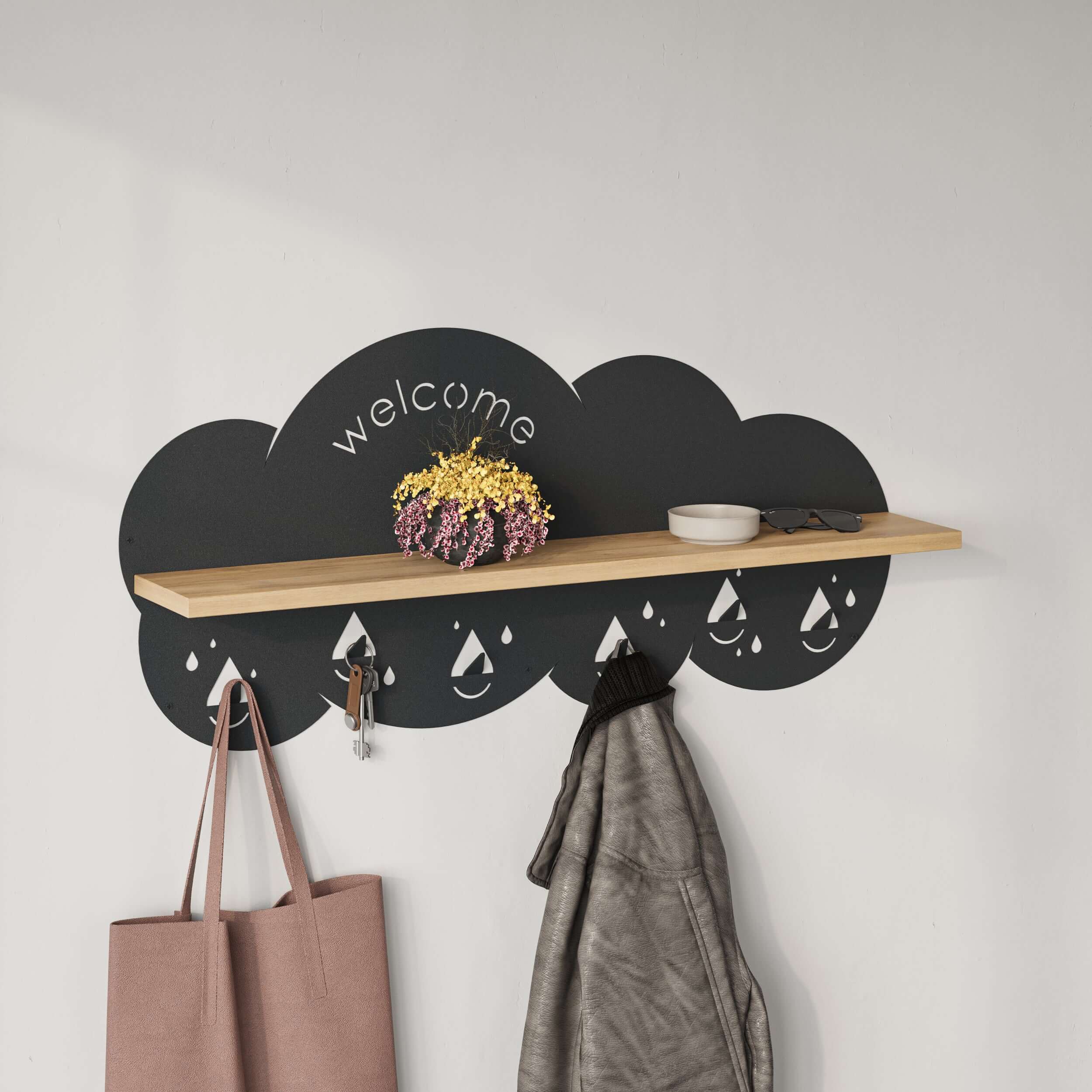 Decortieliving - Cloudy Modern Wall Mounted Hanger Unit With Shelf