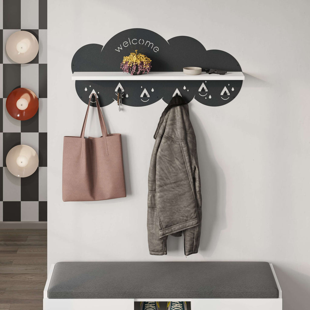 Decortieliving - Cloudy Modern Wall Mounted Hanger Unit With Shelf