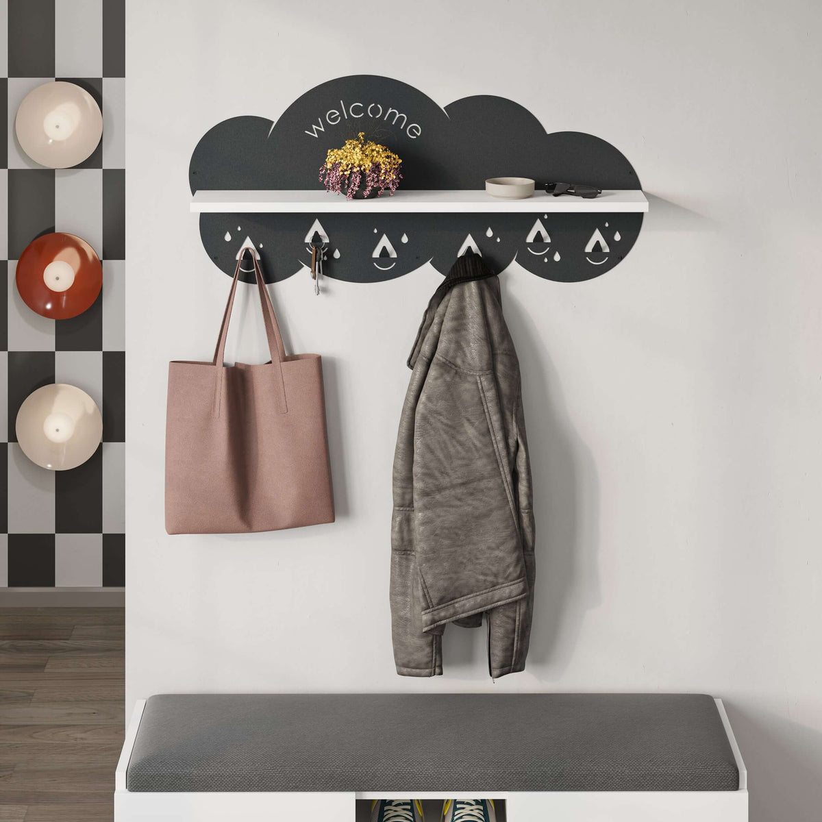 Decortieliving - Cloudy Modern Wall Mounted Hanger Unit With Shelf