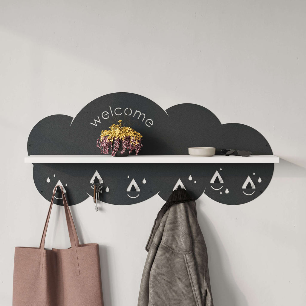 Decortieliving - Cloudy Modern Wall Mounted Hanger Unit With Shelf