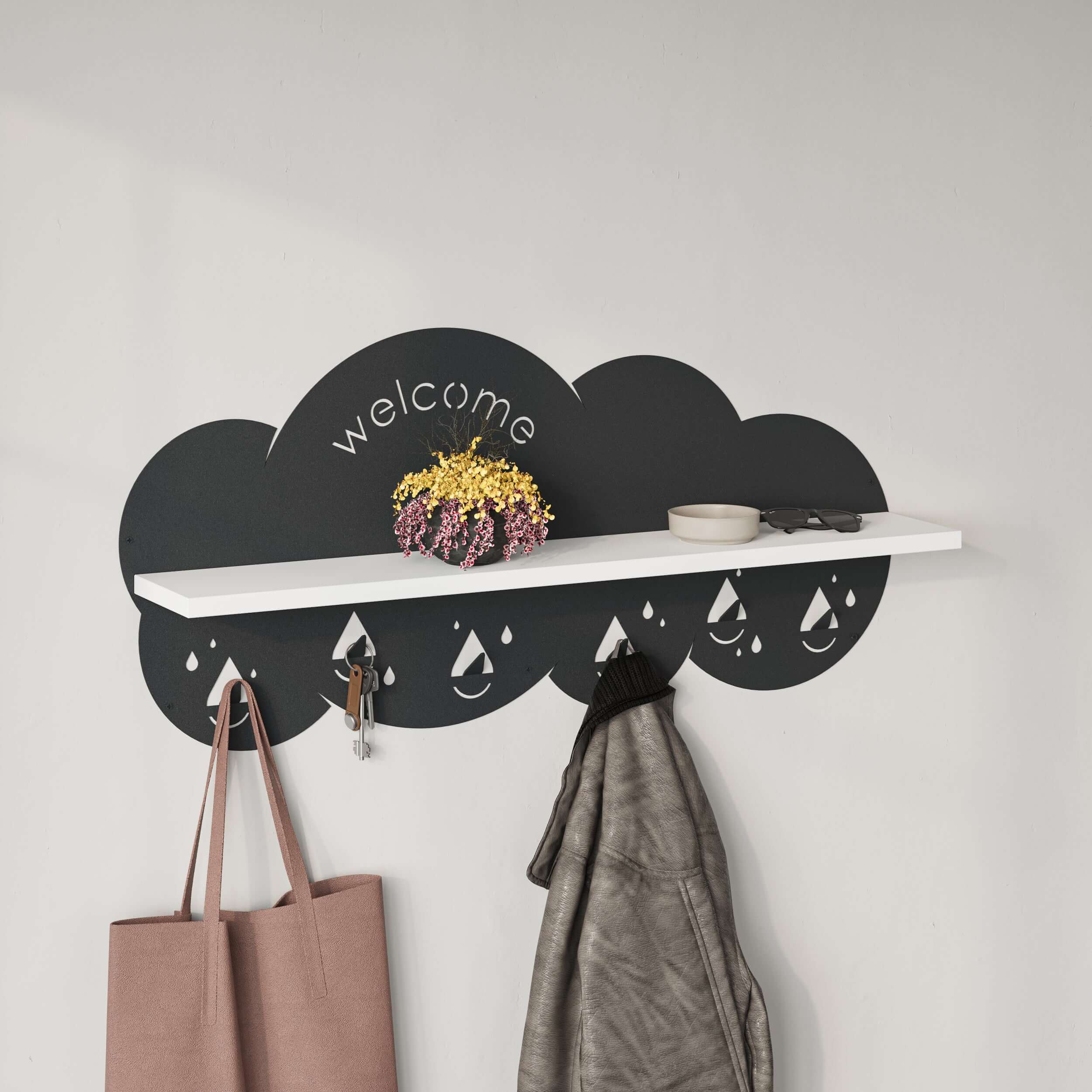 Decortieliving - Cloudy Modern Wall Mounted Hanger Unit With Shelf