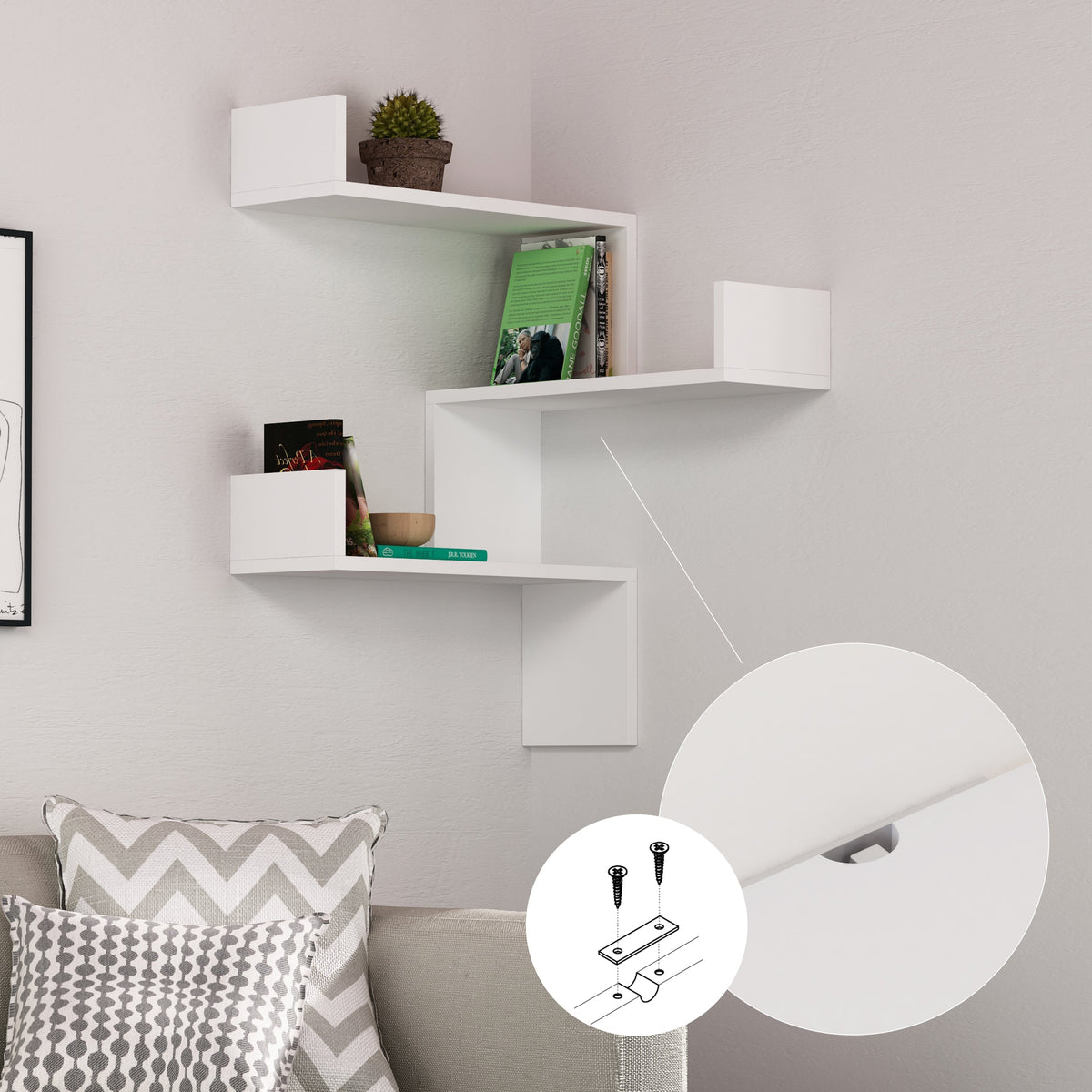 Decortieliving - Luksa Corner Wall Mounted Modern Bookcase Display Unit Medium W 60cm