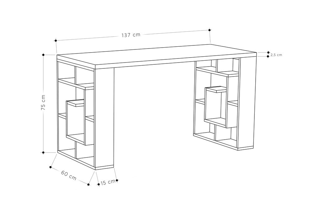 Decortieliving - Labirent Modern Desk With Bookshelf Legs Width 137cm