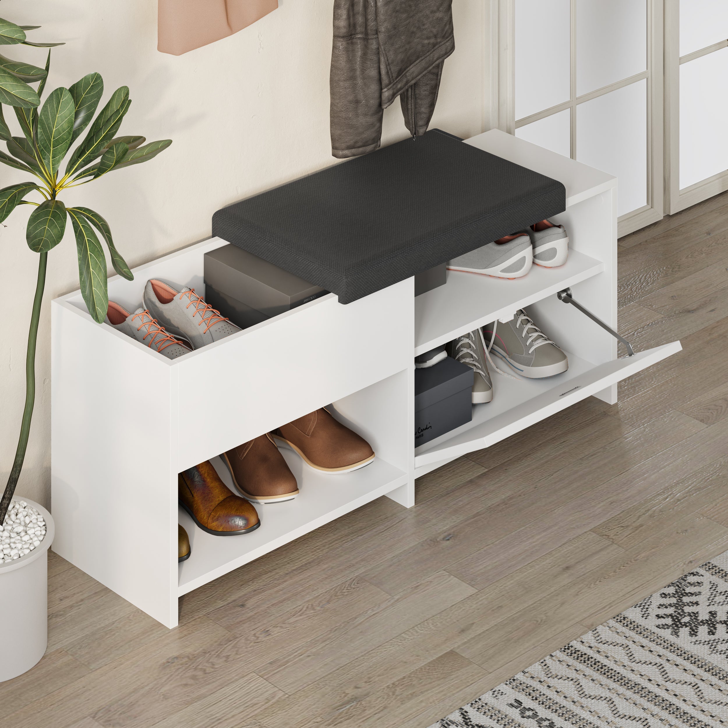 Banc à chaussures Filux – Banc de couloir moderne avec rangement