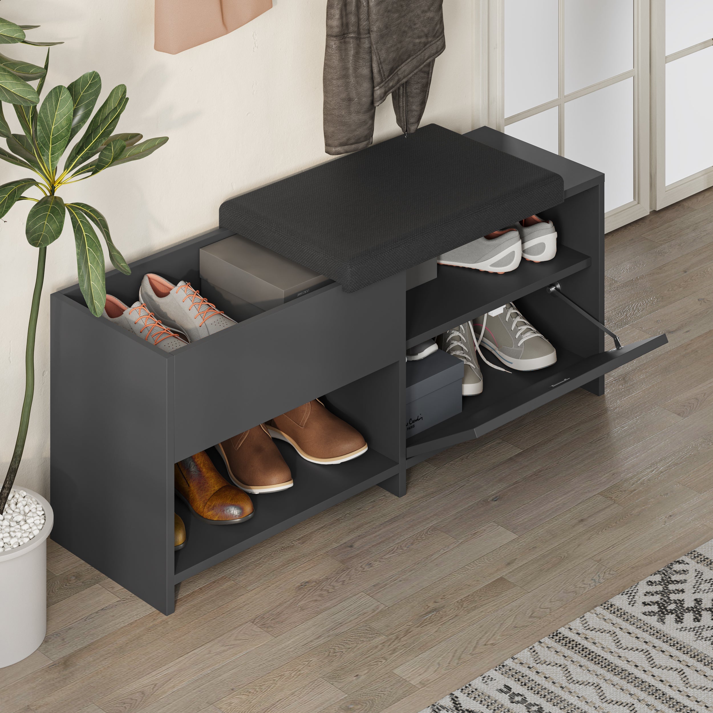 Banc à chaussures Filux – Banc de couloir moderne avec rangement