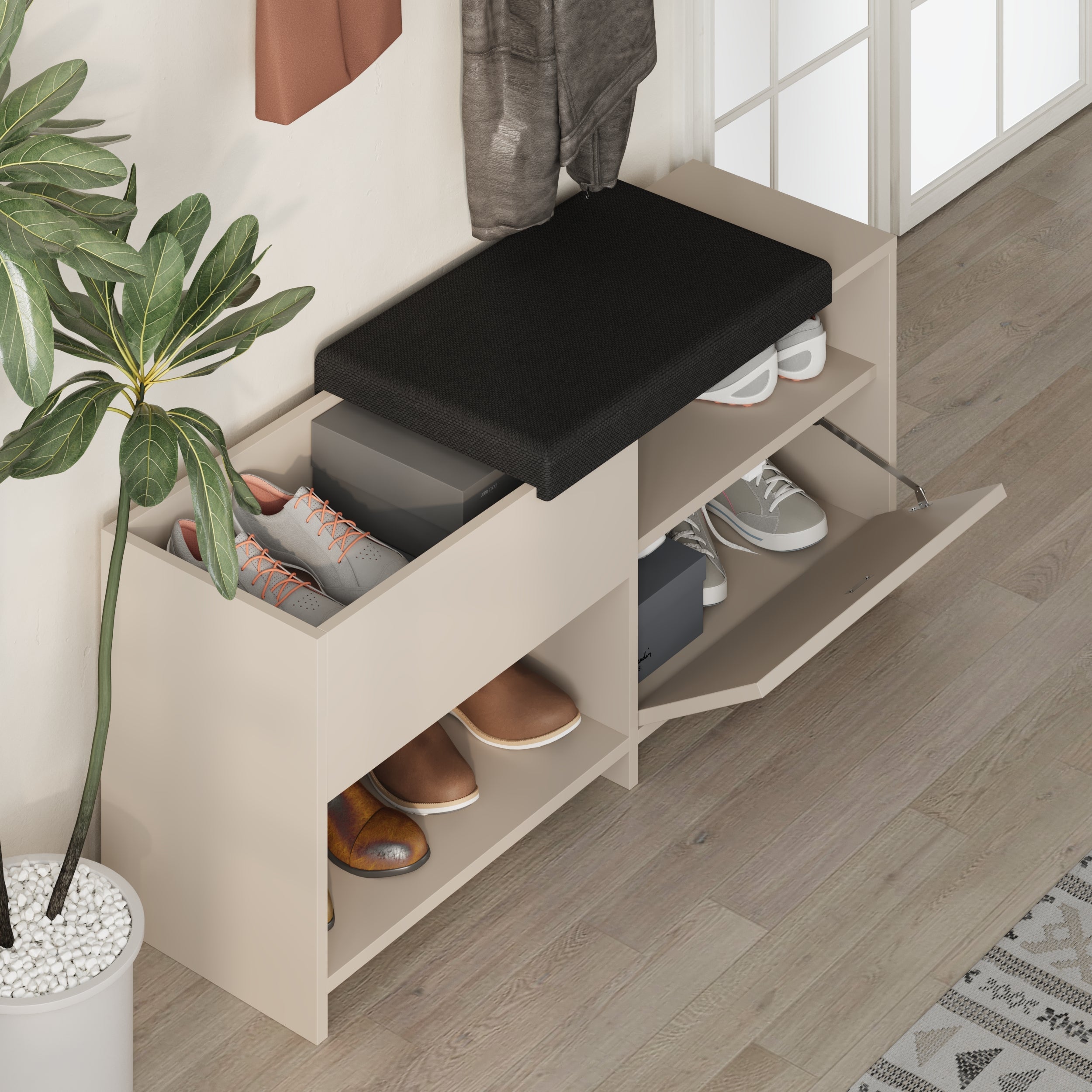 Banc à chaussures Filux – Banc de couloir moderne avec rangement