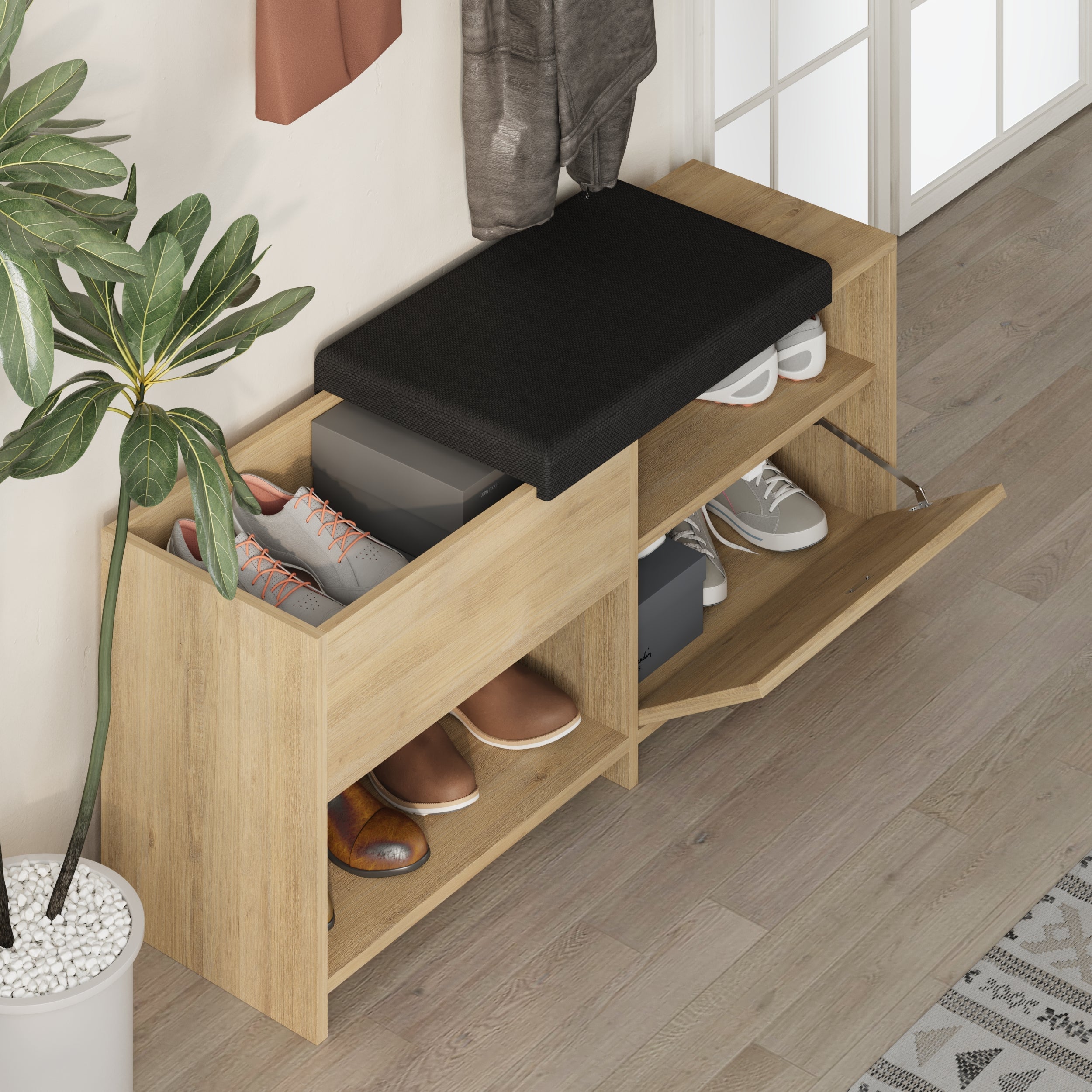 Banc à chaussures Filux – Banc de couloir moderne avec rangement