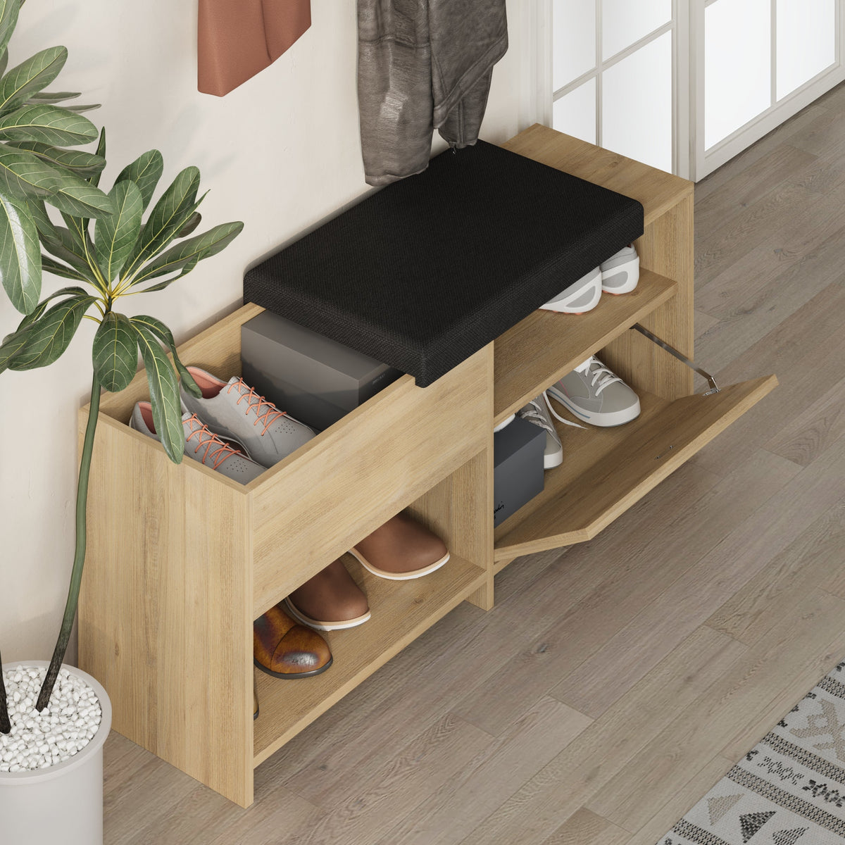 Decortieliving - Filux Shoe Bench – Modern Hallway Bench with Storage