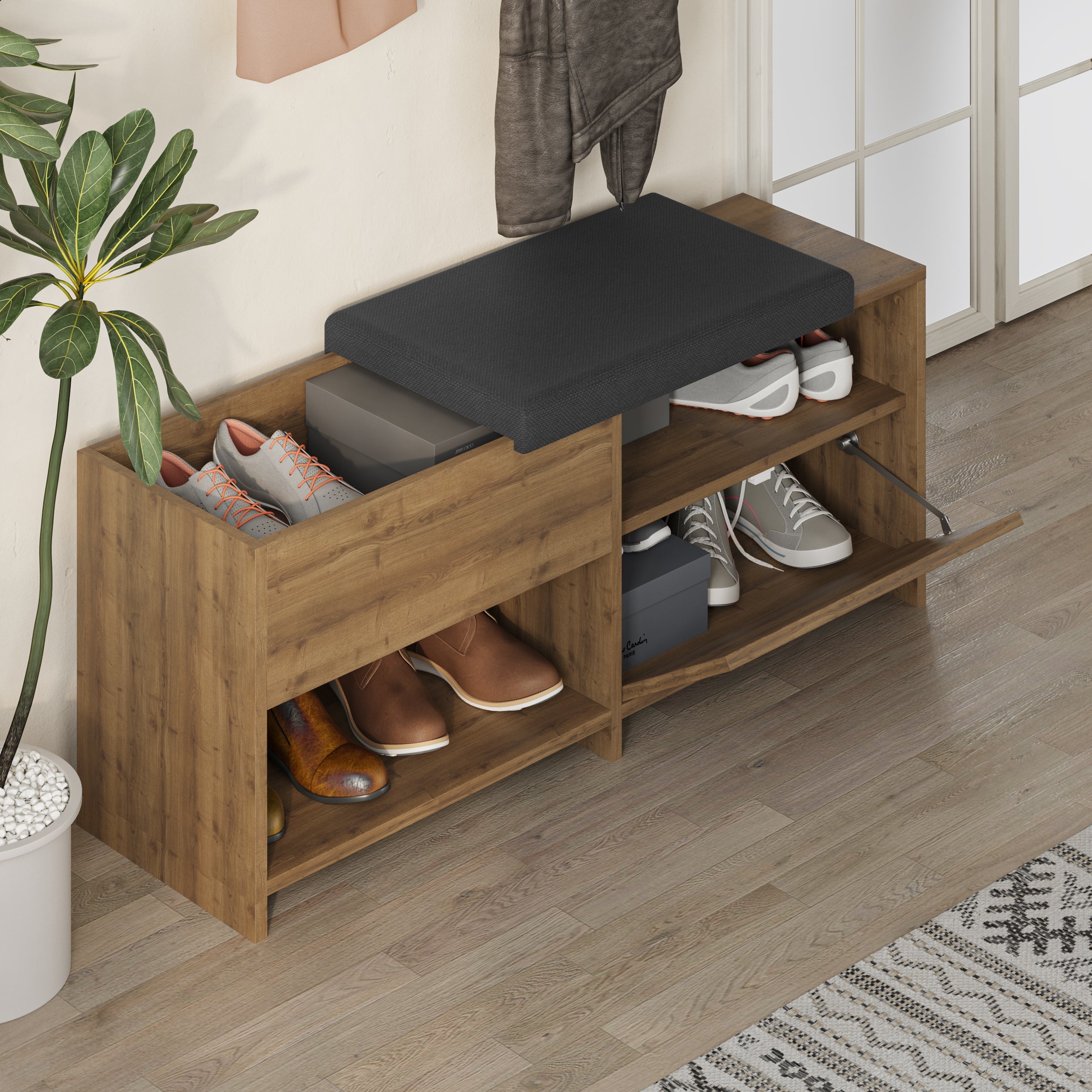 Banc à chaussures Filux – Banc de couloir moderne avec rangement